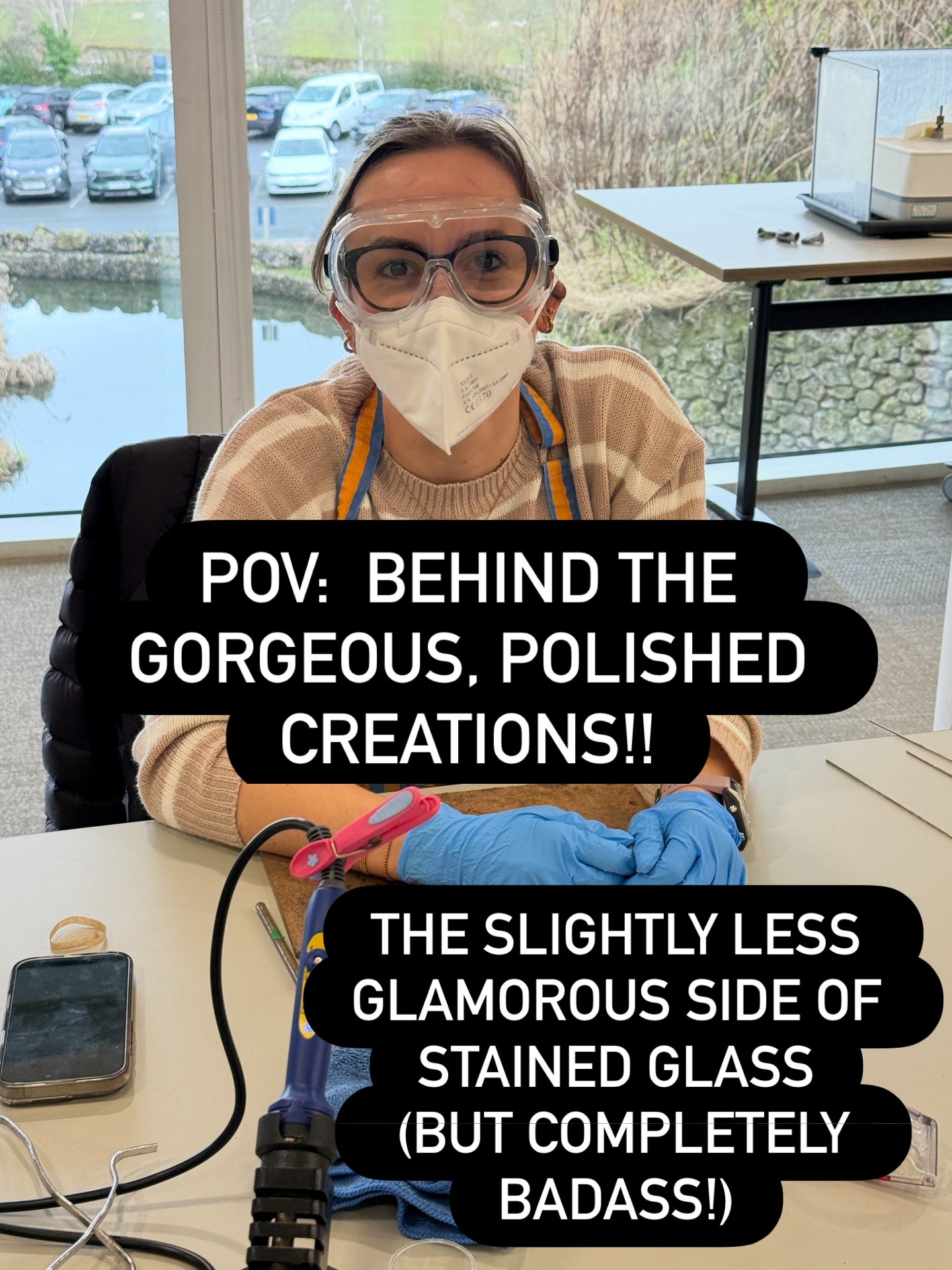 POV - when you turn up at a creative glass workshop on a beautiful Saturday morning to make something pretty, and your tutor dresses you up like a mad scientist 🤣 #safetyfirst
Stained glass - the perfect combination of creativity, beauty & finesse, but also technical and applied skills that are completely badass (but less glamorous 🤣)….. it’s why I (& all my students!) love it!!!
The flower making group on Saturday absolutely bossed this - how gorgeous and unique are their creations?
Who wants to have a go? I’ve been asked to put another session on in March / April time in Keswick, and we will have 2 seats going spare at the bench?!
#LakeDistrict #CreativeWorkshop #GetCreative #StainedGlass
@visitkeswick @visit_eden @edenvalleyartisticnetwork @arts_cumbria @rheged_centre @contemporaryglasssociety @the_makers_mill @hare_hill_barn @thehappyherdwick @blackwellartsandcrafts @lakeland_arts @make_it_at_market @bbc @wordsworthgrasmere @whatsonincumbria @cumbrialifemag