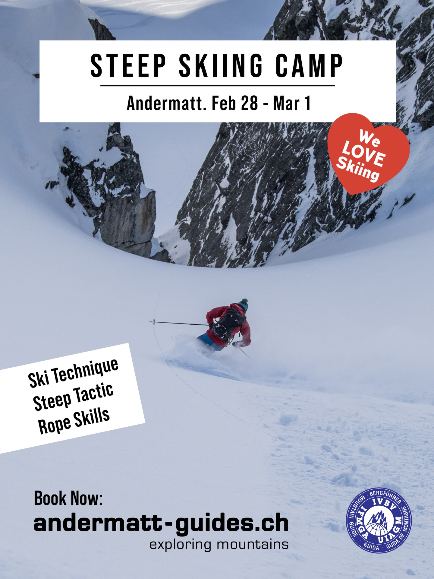 Steep Skiing Camp Andermatt!
Feb 28 - Mar 3
👉🏼 improve your technique
👉🏼 hone your tactics
👉🏼 learn rope skills
This is the course to learn the art of steep skiing. We start with the basics before progressing forward as the group is ready.
2 spots open, booking and info at andermatt-guides.ch
@andermatt.official @andermatt_sedrun_disentis @blizzard_tecnica @imholzsportandermatt @vailmtn @fjallravenofficial @made_in_andermatt
#andermattguides #weloveskiing #freerideandermatt #skitouring