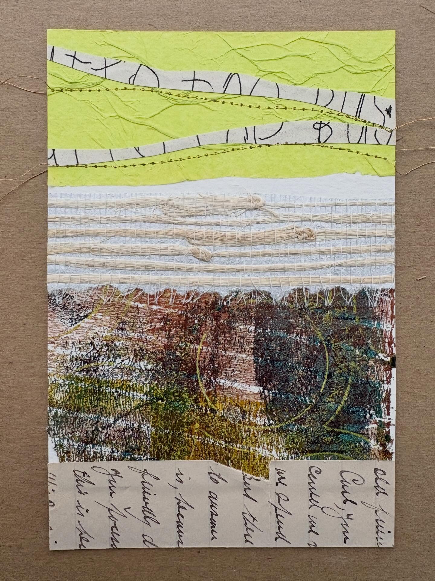 Pink Landscape day 22 @februllage 6x4” mixed media collage on paper #februllage #dailycollage #collageart #collage #jengatz