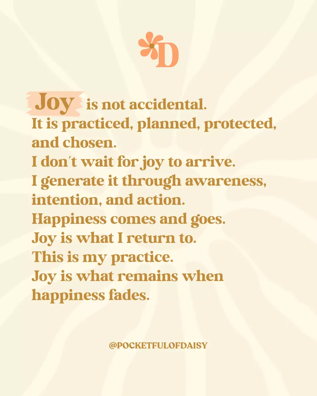 Choosing joy isn’t a passive act. It’s an intentional practice. While happiness can be fleeting, joy is something you can actively generate through awareness and action every single day.
It is what remains when everything else fades. Today, I'm choosing to protect and plan for that joy.
How are you practicing joy today? ✨ 🌼
#ChooseJoy #IntentionalLiving #FreshAsADaisy #JoyIsAPractice #MindfulLiving