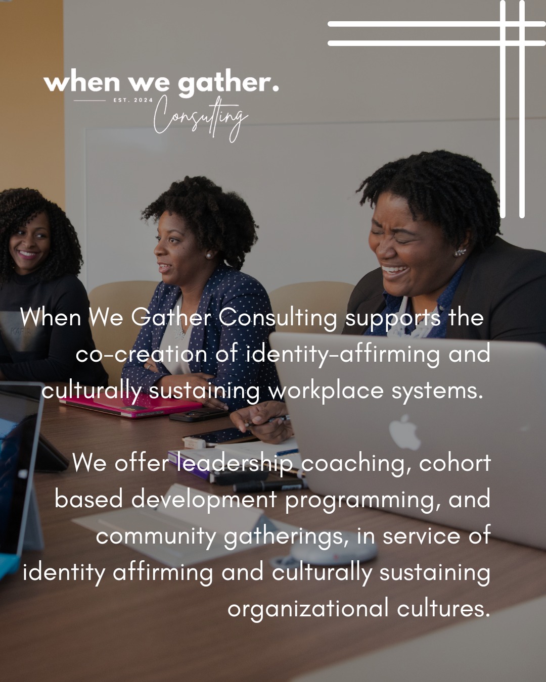 What do we actually do?
At When We Gather Consulting, we support the co-creation of identity-affirming and culturally sustaining workplace systems.
We do that through:
• Leadership coaching
• Cohort-based development
• Community gatherings rooted in collective power building
Because our work should not require us to sacrifice ourselves to succeed.
If this speaks to you, our interest form is open. 🤎