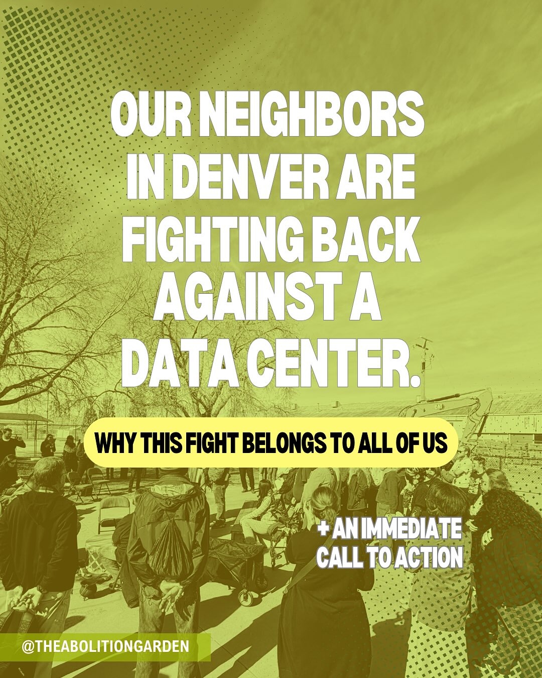 TOMORROW Feb 24th‼️📣📣 Stand alongside our neighbors as we resist the CoreSite Data Center being built in Elyria-Swansea. ✊🏾
⭐️ We will be packing the town hall meeting at Geotechnical Environmental (2650 E 40th Ave, Denver) from 5:30 - 7 PM
We have been shown again & again that life in communities of color is often disregarded and treated as dispensable for the sake of profit. Those of you who know us, know that we grow food and tend land directly in Globeville. The same land where we teach the youth and gather with our neighbors. Clean air, clean water, and reciprocal investment are incredibly hard to come by in our neighborhood. And here we are again, saying NO to the continued extraction against our community. Data centers are tied to the surveillance state. Now more than ever, it’s critical to act together.
There is a pattern language around GES, marked by harm, environmental violence, and ultimately erasure. But the people of GES are NOT PASSIVE, as a community we are deeply rooted in care and justice. ♥️
❗️Please come out and show your support at tomorrow’s Town Hall
‼️OR sign the Good Neighbor petition drafted by neighbors in GES (the link is in our bio).
Continue to talk about the costs of data centers. All life is sacred, and should be held as such. 🌎
Image Descriptions to follow in comments!