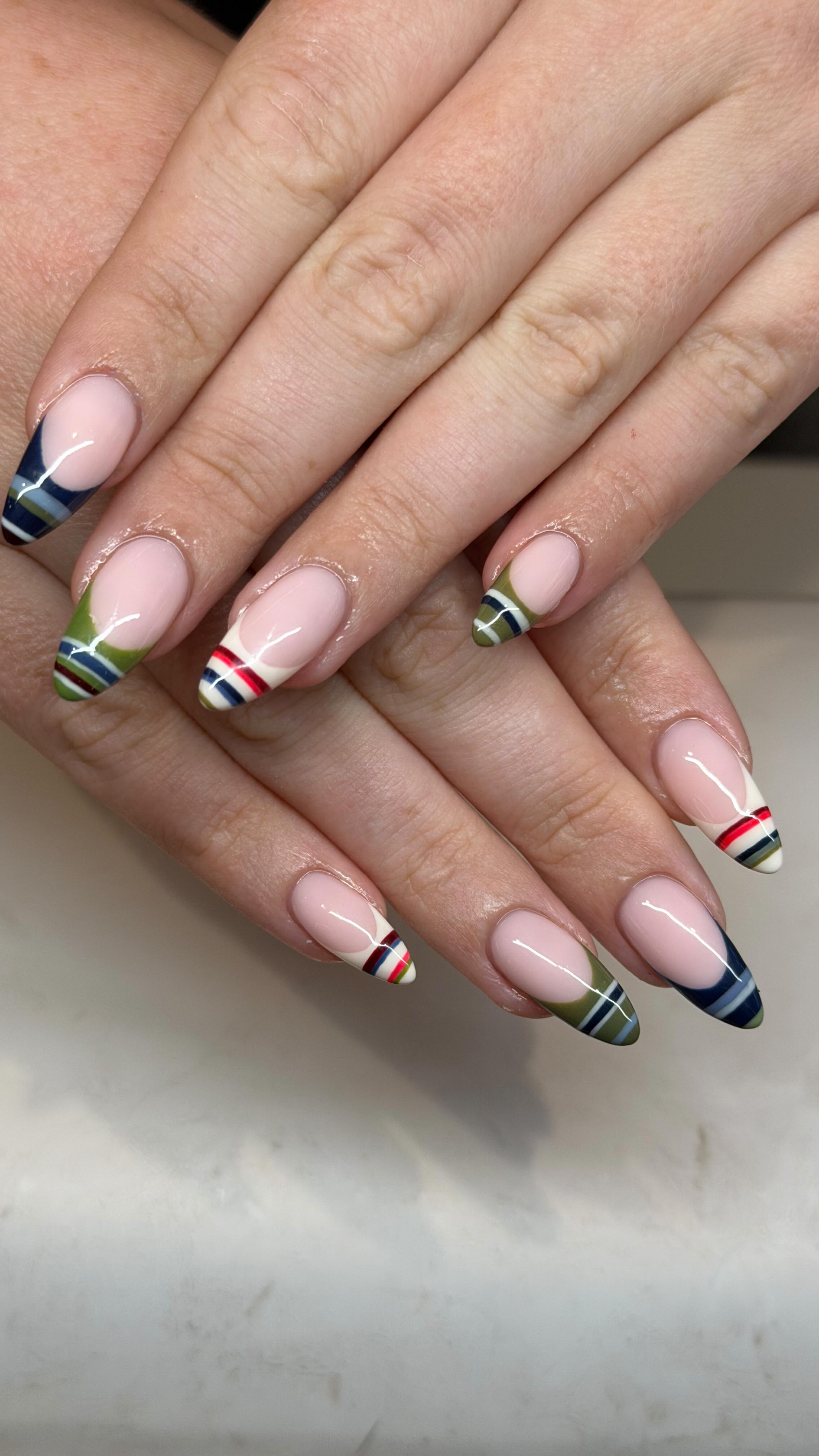 Preppy tips on a perfect base 💅✨
This striped French design layered over Dolly BIAB — soft pink structure underneath, crisp colour detail on top. Clean, glossy, and built to last.
BIAB strength + playful tips = the ultimate combo.
#BondiNails #BIABNails #DollyBIAB #FrenchTips #StripedNails StructuredManicure BIABSydney NailInspo AlmondNails GlossyNails NailDesign NailsOfInstagram