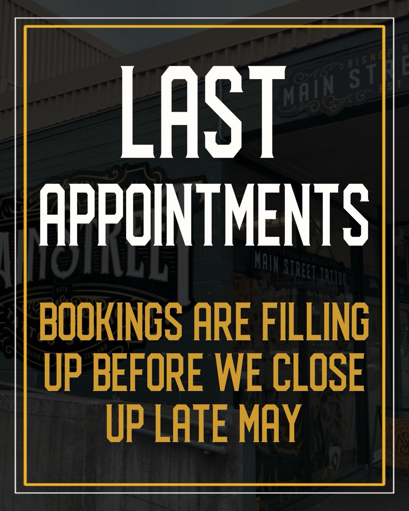 🍻 Last Call 🍻
If you managed to miss the memo - we’re closing up shop late May, and our availability is nearly full up!
If you’ve got unfinished work, existing credit, unused gift vouchers, or something you absolutely need to get tattooed before we leave - get in touch today ⚡️
As spaces are limited, we cannot guarantee we’ll be able to get everyone in - but we’ll do our best!!
@scottwaterstattoo @nitrobolts.tattoo @joannaxtina