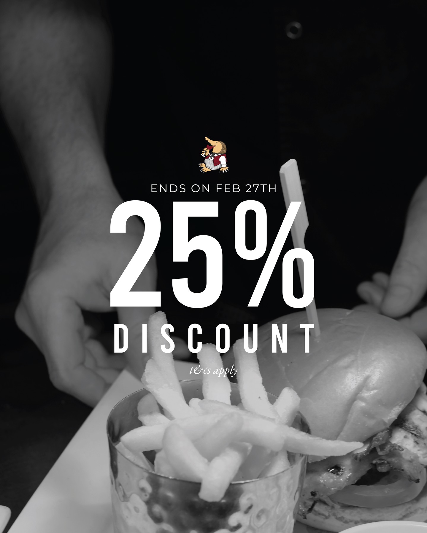 🔔 There are only four more days left of our 25% discount, off all Mains, finishing this February 27th! 🔔
Claim your voucher by clicking the link in our bio, and filling out the form to receive your exclusive 25% discount code via email. Terms and conditions apply, so please make sure you read through these before hand. See you all soon!⏰️🥂
#febdiscounts #thegrumpymole #surreypub #discounts #gift #25off