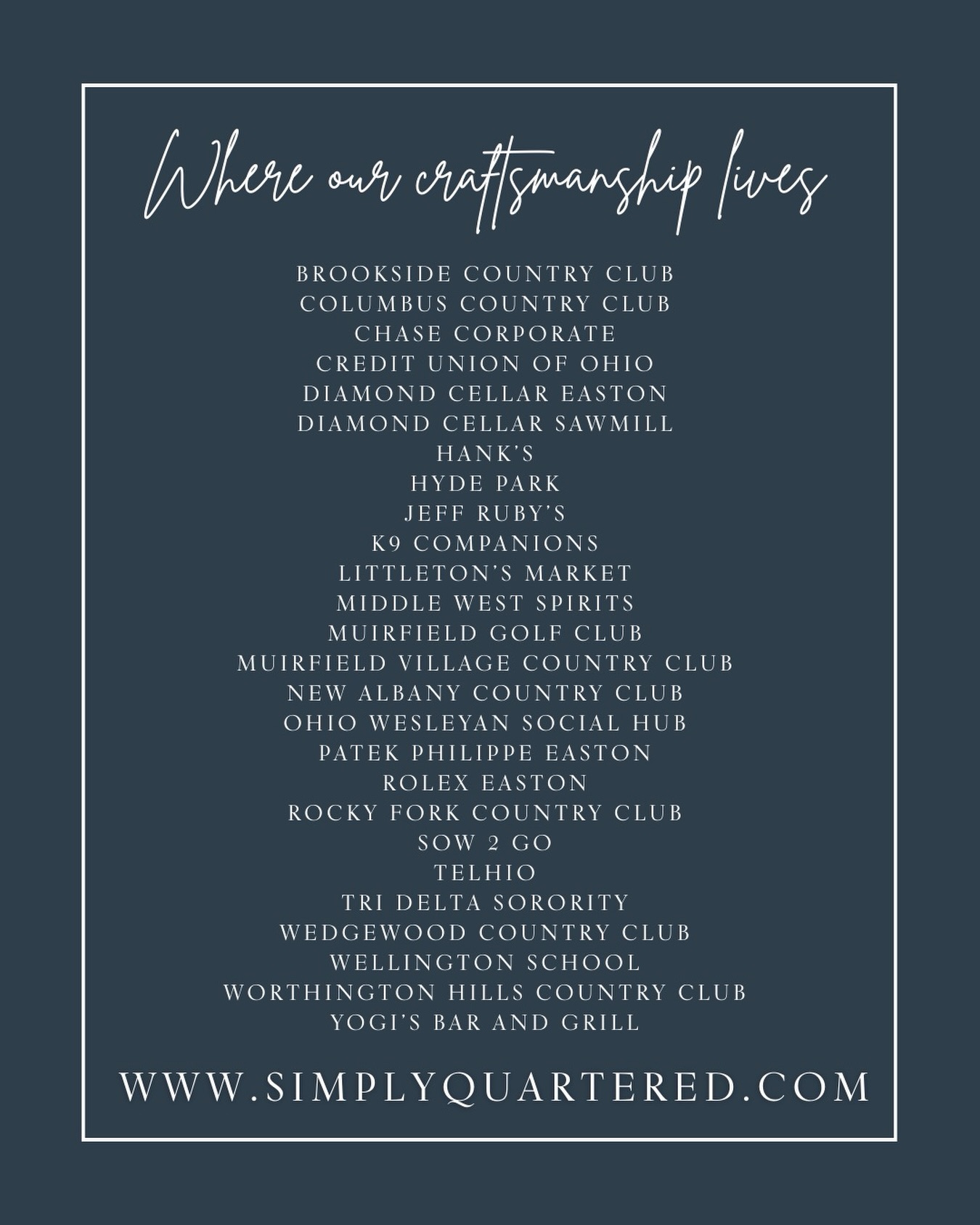 Our craftsmanship is making its mark not only in beautiful homes, but across the commercial world — from luxury retail spaces and polished office environments to restaurants and private country clubs. Seeing our work brought to life in these thoughtfully designed spaces is the greatest honor. #ColumbusCommercial #CraftsmanshipMatters #CommercialFlooring #614Living #SimplyQuartered