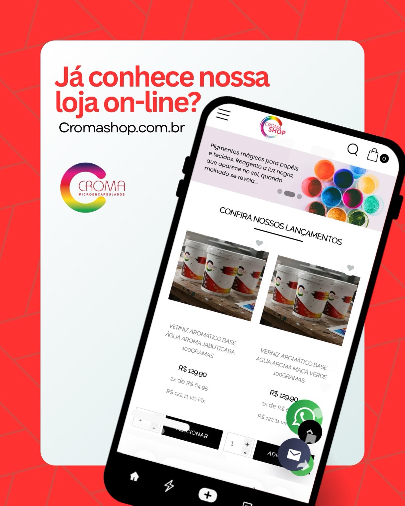 Já conhece o nosso site cromashop? Nele você consegue comprar todas as nossas tintas especiais!
Temos opções pequenas e grandes, fale com a gente e tire as suas duvidas.