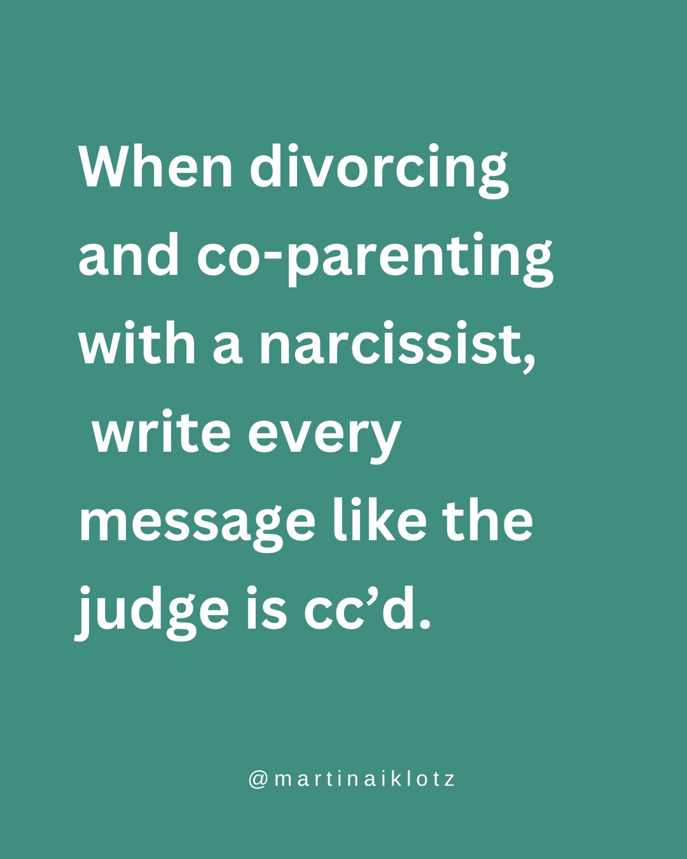 When you’re divorcing and co-parenting with a narcissist, communication isn’t private.
It’s potential evidence.
Tone matters.
Length matters.
Regulation matters.
Keep it calm.
Keep it concise.
Keep it about the kids.
Write every message like the judge is cc’d.
‼️ Disclaimer: this is for educational purposes only. None of what I share is legal or therapeutic advice, and it does not represent personal matters.