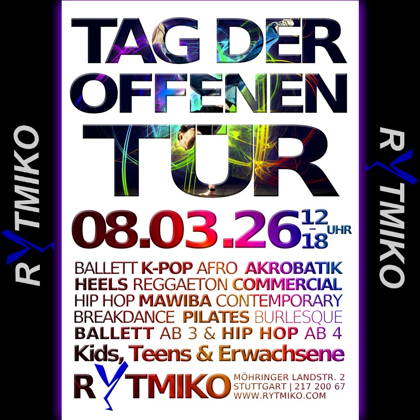 Am 08. März öffnen wir unsere Türen – und die Tanzfläche gehört euch!
Erlebt einen Tag voller Musik, Bewegung und guter Laune und tanzt euch kostenlos durch unser Kursprogramm. Ob Kinder ab 3 Jahren, Teens oder Erwachsene, ob Anfänger oder Fortgeschrittene – bei uns findet jeder seinen Rhythmus.
Probiert verschiedene Stile aus, lernt unsere Coaches kennen und spürt die besondere Atmosphäre in unseren heiligen Hallen.
Natürlich warten auch wieder attraktive Rabatte und besondere Aktionen auf euch – perfekt, um direkt durchzustarten. Kommt vorbei und lasst uns gemeinsam die Hallen zum Beben bringen.
Bei uns ist jeder willkommen – wir freuen uns auf euch alle!
>>>>>>>><<<<<<<<
#openday #danceschool #ballettschule #hiphopdance #jazzdance #contemporarydance #tänzerischeakrobatik #breaking
#burlesque #commercialdance #dancingonheels #female #stuttgart #0711 #dancingunited
#lebedeineleidenschaft #rytmiko