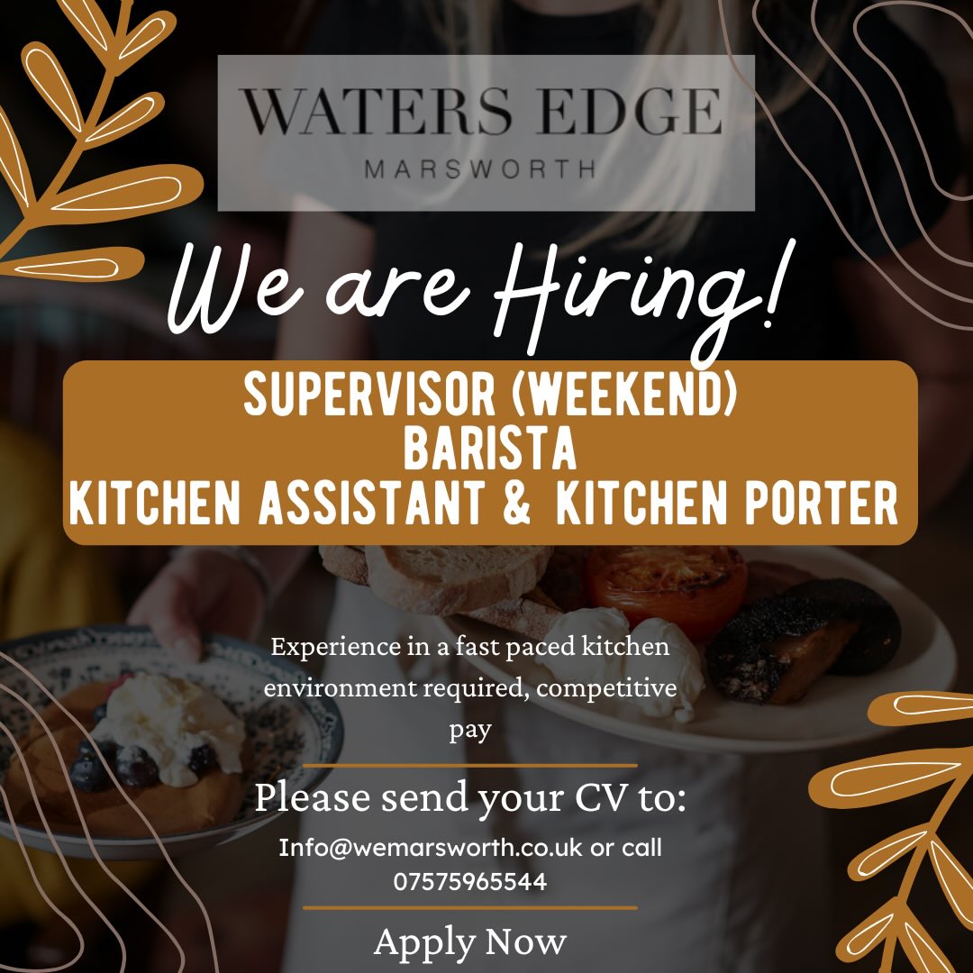 We’re hiring at Water’s Edge Marsworth 🤍
As we head into a busy season, we’re looking to grow our friendly, family-run business.
We’re currently recruiting for:
• Weekend Supervisor
• Barista
• Kitchen Assistant
• Kitchen Porter
We’re built on hard work, good energy and looking after each other, a close knit team who pull in and help each other out, while having a good time together and with our lovely customers!
Experience in a fast-paced environment is required & contracted hours available for the right person.
This isn’t just a job, it’s joining a supportive team where everyone mucks in and no two days are the same but every day we have a laugh together that’s guaranteed 🤩
Send your CV to info@wemarsworth.co.uk
or call 07575 965544
#TringJobs #HospitalityCareers #JoinOurTeam #FamilyRunBusiness