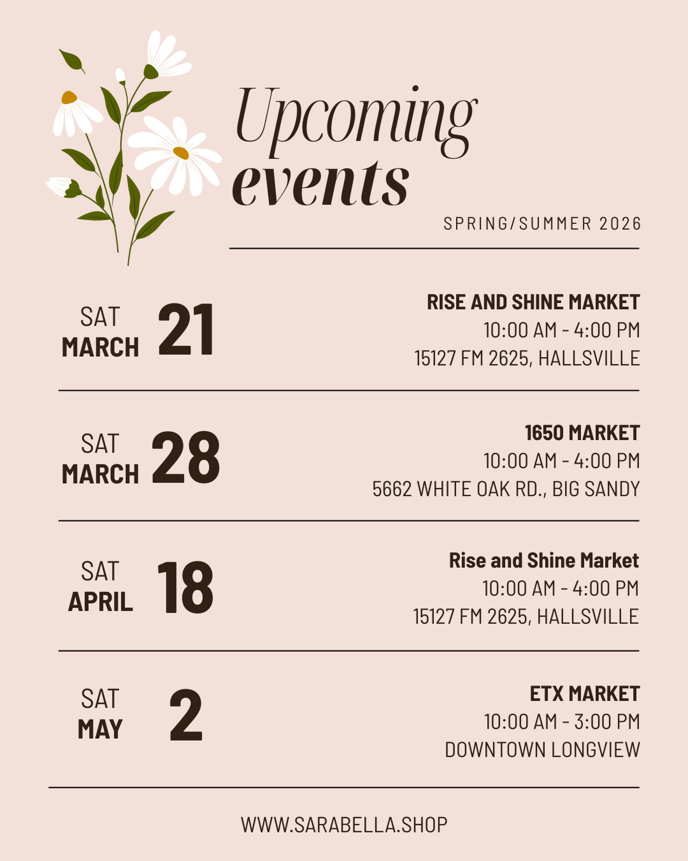 We’re so excited about our upcoming events! Be sure to mark your calendars — you won’t want to miss them!
#etxmarket