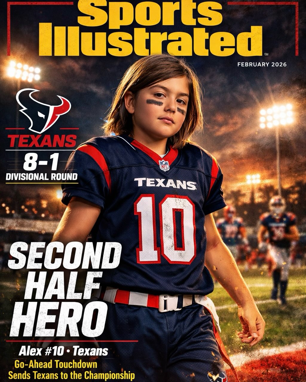 My favorite magazine cover to date 😉
Cut off quote reads: “Clutch when it mattered most.” 👊
Beyond the cutest flag team heads to the final round of playoffs this weekend. Go Texans! Thanks to his coach for making each kid a cover star… all the kids are such studs!
For the record, this is our hype song en route to every game 🏈