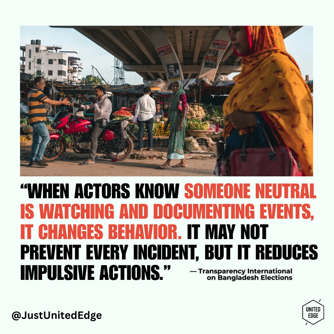 While headlines highlight political competition, a quieter yet powerful force works to keep voters safe and democratic processes non-violent. Civil society groups, from local volunteers to national observer networks, are training observers, mapping potential hotspots, mediating community tensions, and countering misinformation to help ensure elections are a civic, not violent, exercise.
Explore how everyday people and organisations step in to prevent election violence and protect democracy in Bangladesh, and why this work matters now more than ever. Read more: https://bit.ly/4c7jYVl
#PeaceAtThePolls #ElectionPeace #BangladeshElections #CivilSociety #PreventViolence #DemocracyInAction #ElectionObservers #ConflictPrevention #Peacebuilding #VoteSafel #CommunityDialogue #TruthOverRumours #GrassrootsPeace #ProtectDemocracy #PeaceWork #HumanRights #CivicEngagement #ElectionJustice #PeaceEfforts #NonviolentDemocracy
