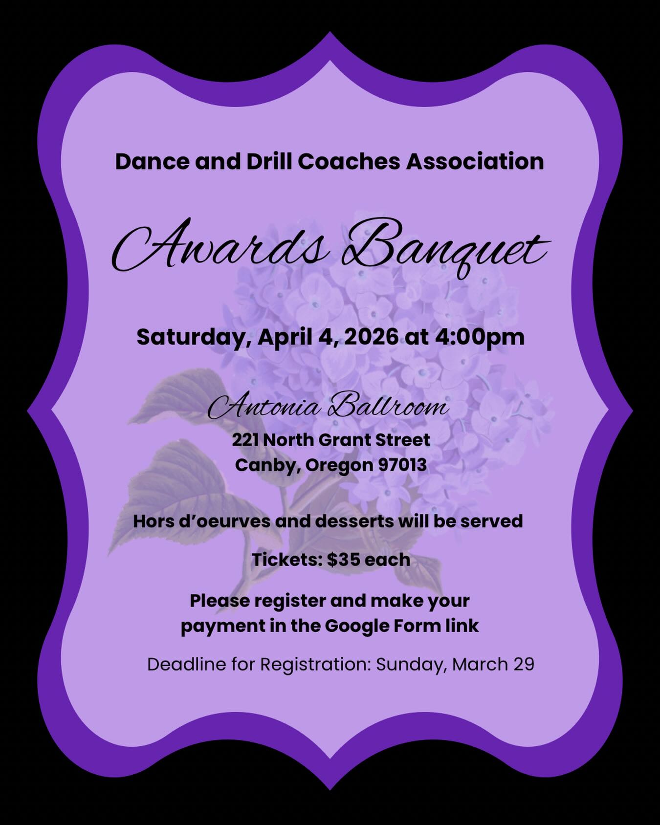 Registration for the 2026 Awards Banquet is open! Let's celebrate the end of the season and all of our nominees!
Coaches, DDCA members, Lifetime Achievement winners, family, and friends welcome!
Registration link in bio! ๐