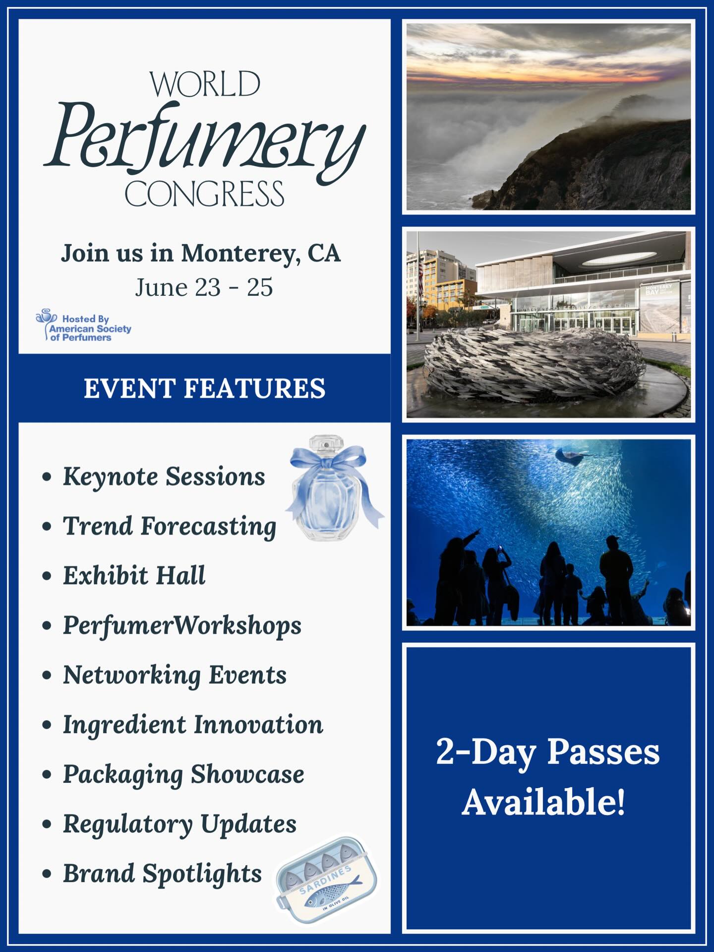👃The World Perfumery Congress is almost here!
Join us June 23-25 in Monterey for an unforgettable experience in the heart of the fragrance world.
Explore two-day conference passes designed for maximum learning and networking:
* Deep-dive sessions with industry experts
* Insights into emerging fragrance trends and innovations
* Access to the Expo Hall with top suppliers and brands
* Networking with perfumers and fragrance professionals worldwide
Secure your pass now to enjoy the best rates and make the most of your two days of immersive programming. Special rates for perfumers available!
Register today: www.wpc.perfumers.org
#WorldPerfumeryCongress #WPC2026
#Fragrancelndustry #Perfumery #2DayPass