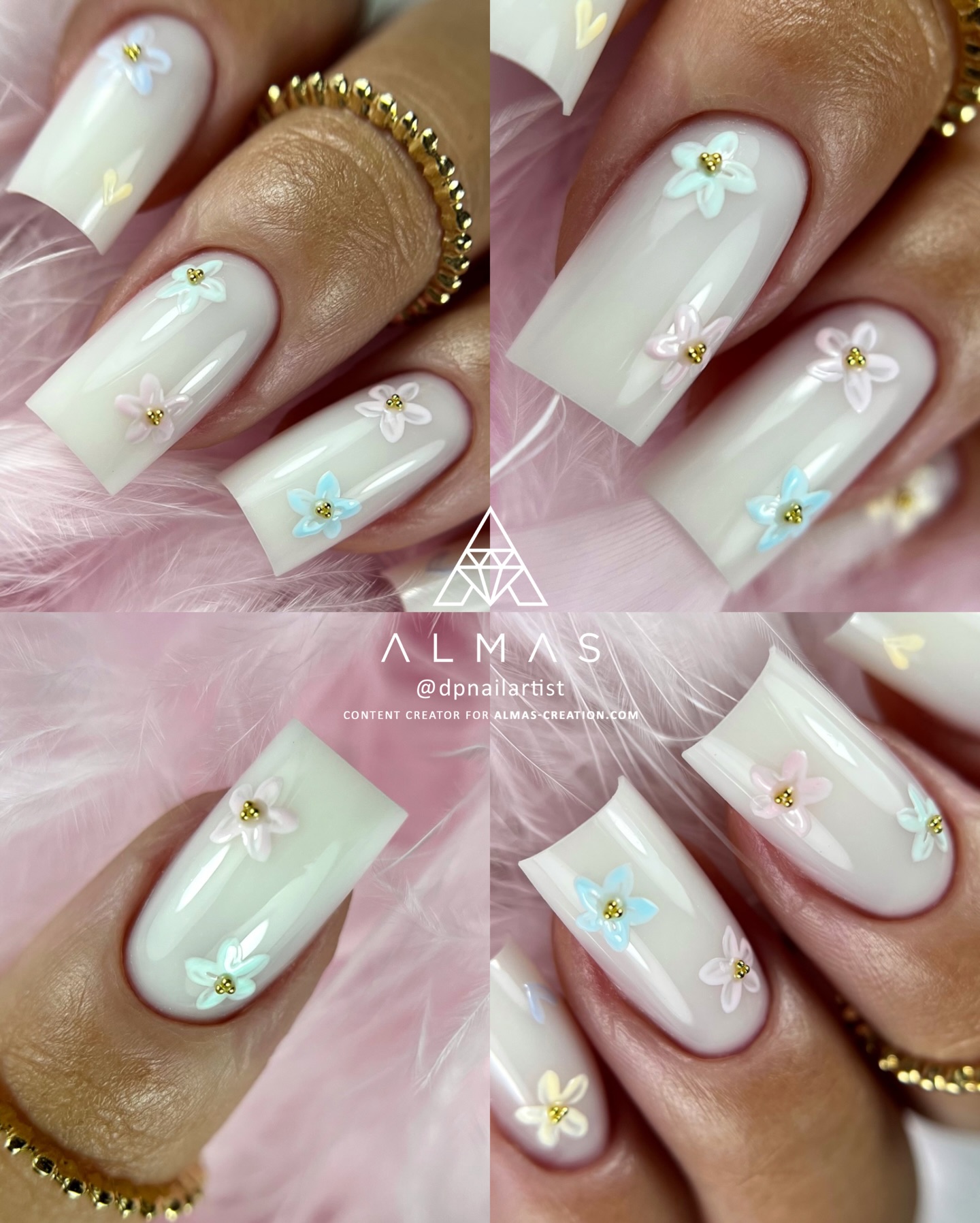 Aujourd’hui, de nouveaux épisodes de la série « La Chronique des Bridgerton » sont disponibles… quoi de mieux qu’une petite pose inspirée par l’univers de la série à succès? Aimez-vous cette dernière? 🤭
Sur sa réalisation de forme carrée, Daphné a utilisé les teintes Sprinkle, Jelly, Icing et Frosty pour un nail art floral d’une grande douceur. Toutes ces couleurs sont extraites de notre box de paints Donuts! La réalisation de pétales a été facilité par l’utilisation de notre Nail Art Brush 4, un must-have pour travailler tout en finesse!