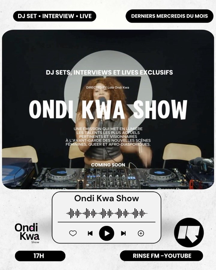 Mercredi prochain ✨ EP-04 ONDI KWA SHOW ⭐️
J’aurai l’honneur de recevoir @baeredith_ et @its.neissy pour un nouvel Ondi Kwa Show sur @rinsefrance 🎙️
Deux artistes aux univers singuliers, qui explorent chacune à leur manière les multiples visages du rap actuel :
Baeredith avec son esthétique aérienne, sensuelle et mélancolique entre R&B alternatif et rap atmosphérique, et Neissy avec une énergie plus brute, introspective et déterminée portée par une écriture forte.
J’ouvrirai l’émission avec un DJ set avant de plonger avec elles dans des conversations et performances live pour une heure de musique vivante et sans filtre.
Restez branché·es, ça promet 💫
📅 Mercredi 25 février, 17h / 18h (CET)
📍 En direct sur Rinse Fm et YouTube
🎙️ Host : @lolaondikwa
🎧 Invitées : @baeredith @neissy
#ondikwashow