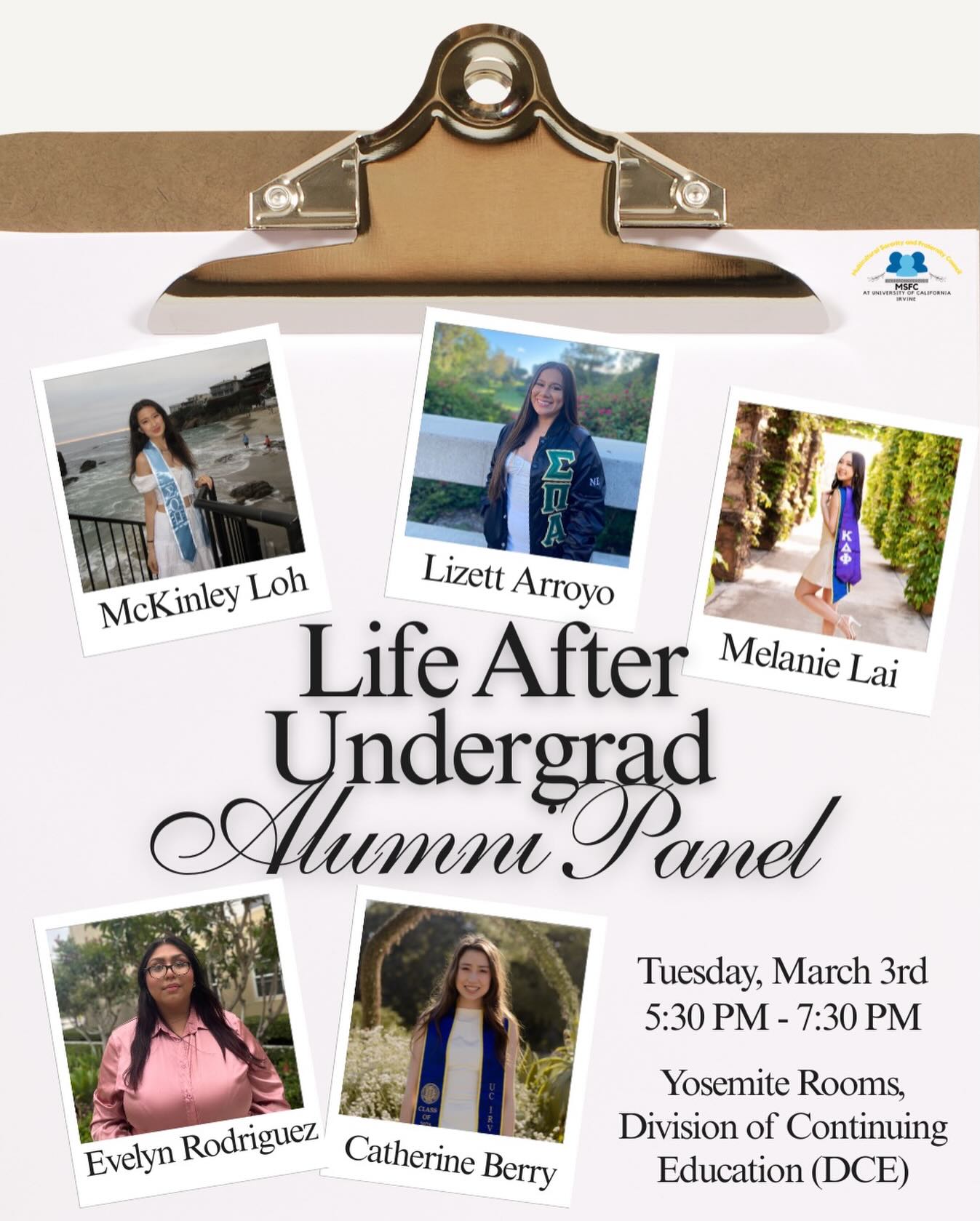 It’s time for our 2026 Alumni Panel! The Alumni Panel is designed to help students answer post-grad and career questions, and of course, to meet with past alumni. Come join us on Tuesday, March 3rd 5:30PM-7:30PM at the Yosemite Rooms, Division of Continuing Education.
#msfc #event #sorority #fraternity