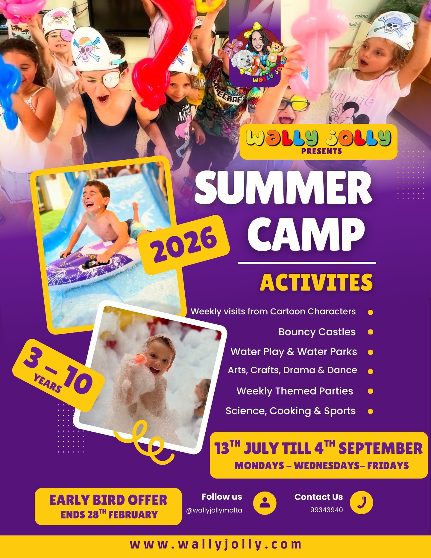 ๐๐๐๐ซ๐ฅ๐ฒ ๐
๐ฎ๐ฅ๐ฅ! ๐๐ซ๐๐ ๐๐๐ซ๐ฅ๐ฒ ๐๐ข๐ซ๐ ๐๐๐ญ๐๐ฌ ๐๐๐๐จ๐ซ๐ ๐๐ก๐๐ฒโ๐ซ๐ ๐๐จ๐ง๐!
Get ready for a summer packed with fun, laughter and unforgettable memories, with:
โ
Weekly visits from beloved cartoon characters
โ
Bouncy castles every day
โ
Water Play Wednesdays including water parks & slides
โ
Games, sports, arts & crafts, science experiments, shows, cooking activities, themed parties + more!
โญ Tax Rebate: We are a registered Summer School in Malta, so parents who pay tax in Malta may benefit from a tax rebate.
๐ Age groups: 3โ4 | 5โ6 | 7โ10
๐ฉ Comment below for full details, pricing and availability.