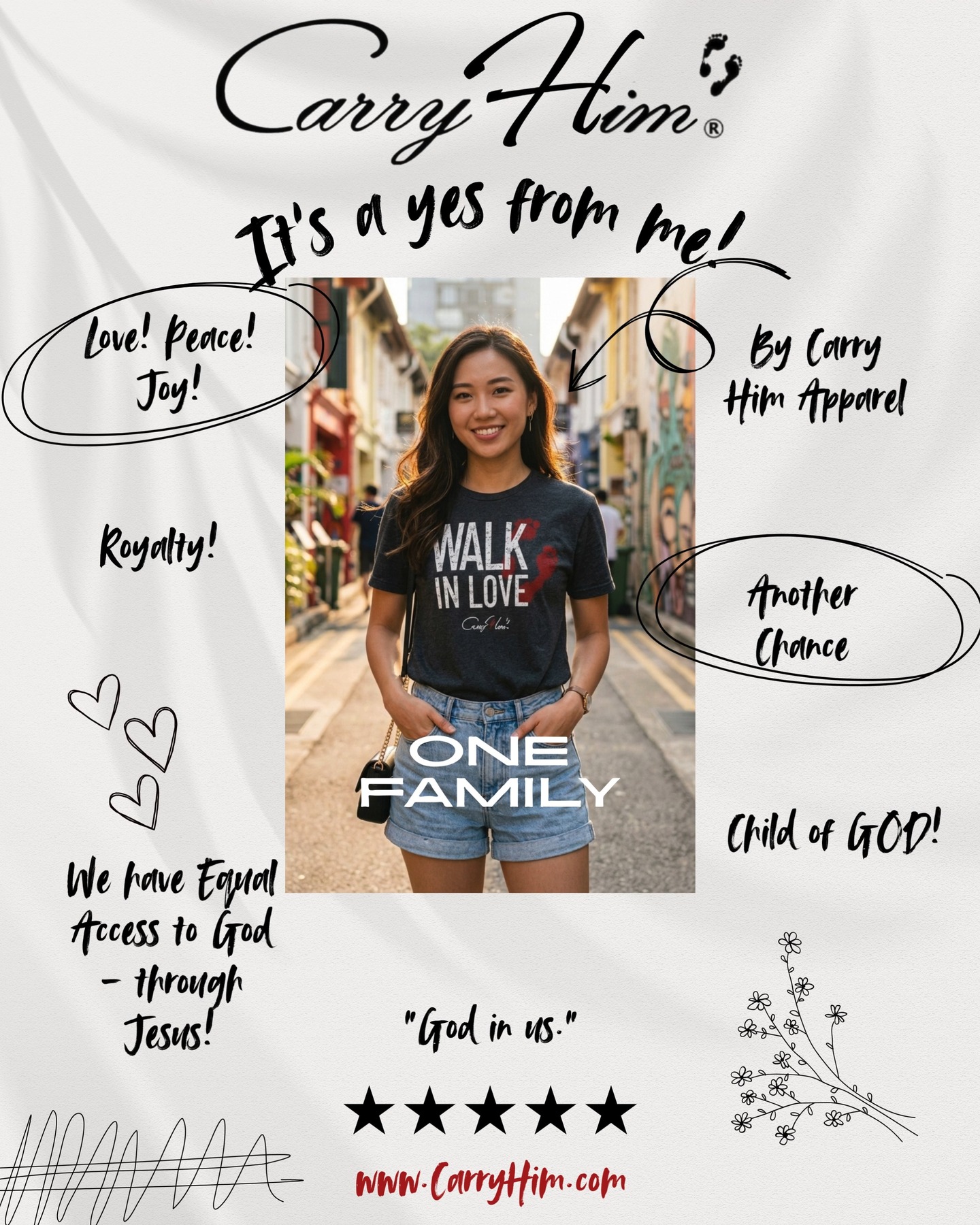 Love looks good on you. 🤍
Our Carry Him “Walk in Love” Unisex Tees are more than shirts — they’re daily reminders that we are called to live differently. To forgive. To grow. To lead with grace.
✨ Equal Access to God Tees – $29.99
Because through Jesus, every single one of us can come boldly to the Father. No status. No background. No barrier. Just love.
🌍 Multi-Language “Equal Access to God” Tee – $29.99
Featuring agreement in the top 20 languages spoken around the world — a beautiful reminder that faith unites us across every culture and continent. We may speak differently, but we are invited equally.
🗺️ Pangea Map Carry Him Jackets, Tops & Button-Ups
Symbolizing one world under God — designed to help you walk your journey in love wherever you go.
Every piece is unisex. Every piece is intentional.
Every piece reminds you:
We have equal access to God—through Jesus.
Made in His image, we Carry Him within us by walking in love.
Let’s choose love daily.
Let’s choose unity boldly.
Let’s Carry HIM everywhere we go.
Shop online or visit us in person.
#Jesus #CarryHim #EqualAccessToGod #GodInUs #WalkInLove #GodIsLove #MadeInHisImage #OneGodOneWorld
Kindest Regards,
Lindsay Barnett-Dillard