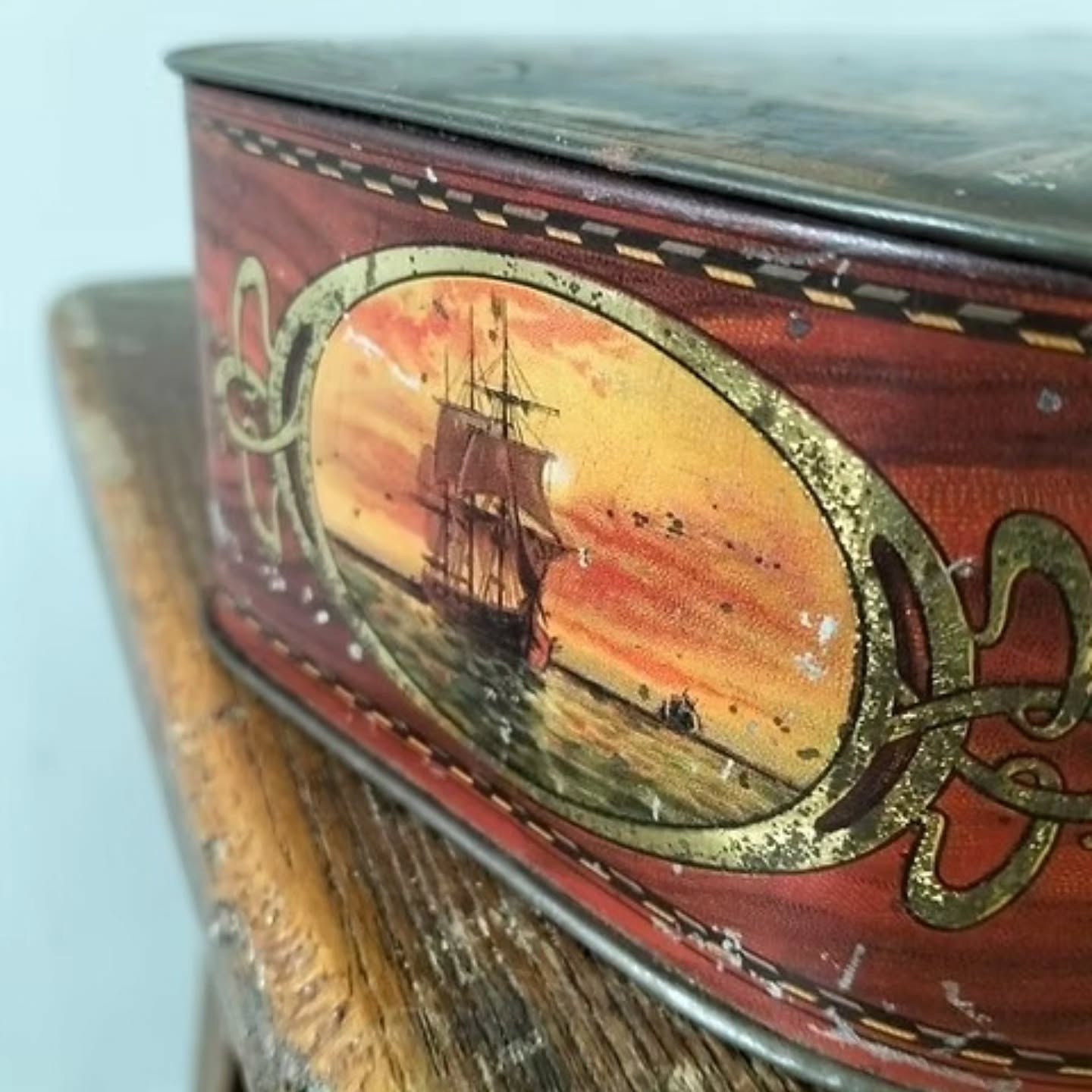 Antique Scenic Lithographed Biscuit Tin – Shaped Form with Rural Landscape early | https://share.google/7VIhEMQVbXkTXlSWC #stufftoyouandme #Objetdart