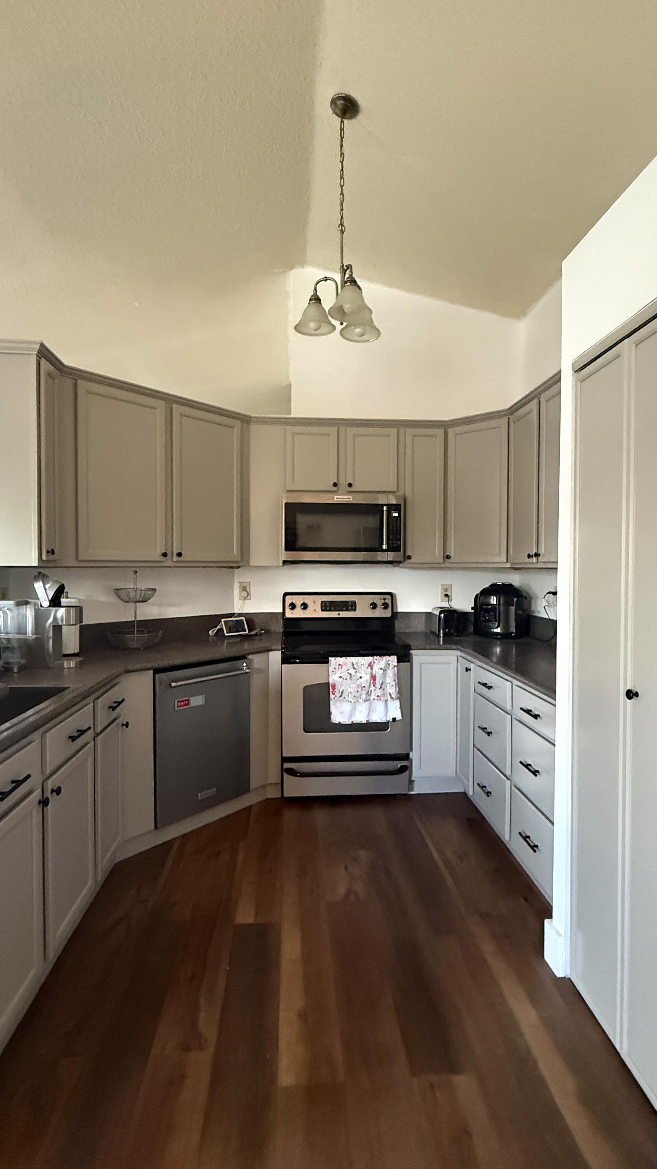 Beautiful Transformation. Color is Silver Fox BM 🩷##southflorida #cabinetrefinishing #cabinetpainting #browardcounty