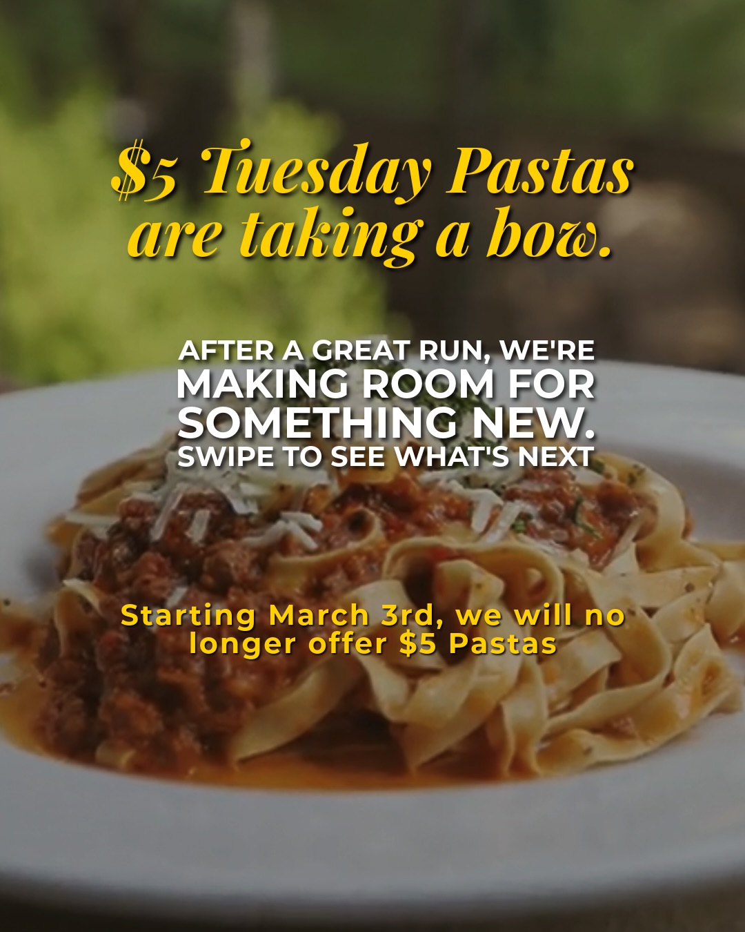 A little update on Tuesdays 🍷
Our $5 pasta special had a really good run. A lot of you made it a regular thing, and we appreciated every single one of those Tuesday evenings. But after a while, even good things need a refresh.
Starting March 4th, we’re turning Tuesdays into wine night. $5 house wines, $10 premiums, 4:30 to 6:30 in our bar, patio, and cocktail areas. Same idea — giving you a reason to come hang out with us — just a different glass in your hand.
Pro tip: The full dinner menu is available at the bar, so you can pair a $5 glass with anything on the menu. That’s a pretty good Tuesday if you ask us.
📍 6203 N Capital of Texas Hwy, Austin, TX 78731
📞 (512) 349-7667
#sienaaustin #austineats #tuscancuisine #tuesdaywine #austinhappyhour