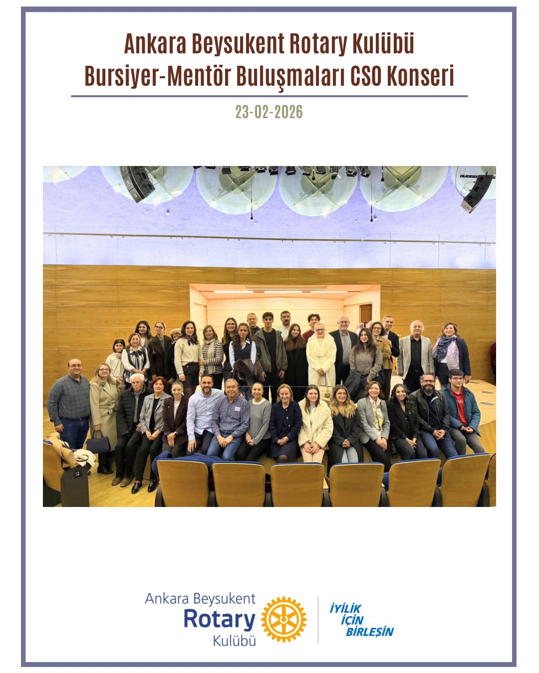 23 Şubat’ta bursiyerlerimiz, mentörleri ve katılan üyelerimiz ile birlikte bursiyer-mentör buluşmamızı gerçekleştirdik. “İyi ki Beysukent!” dediğimiz etkinlik kapsamında, CSO Ada’da CSO sanatçıları Klasik Müzik konserine katıldık.
——————
On February 23rd, we held our scholarship recipient-mentor meetings with our scholarship recipients, mentors, and participating members. As part of the event, which we called “Thank goodness for Beysukent!”, we attended a classical music concert by CSO artists at CSO Ada.
#iyilikiçinbirleşin #Uniteforgood #Bölge2430 #Rotary #RotaryBölge2430