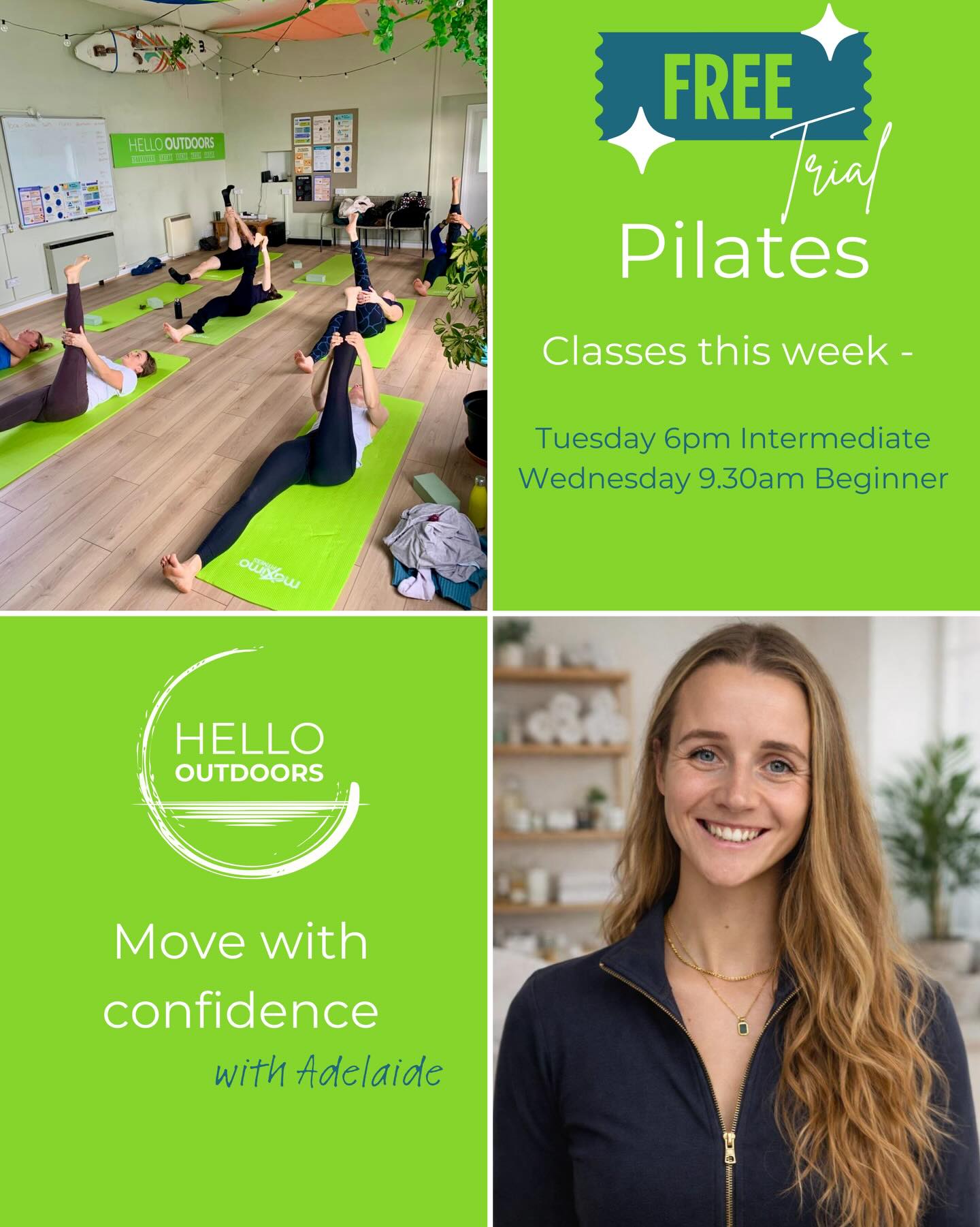 🆓 Pilates classes this week 💚
Adelaide is a passionate Pilates teacher and movement coach who believes that Pilates is for everybody, everywhere. She goes above and beyond to make Pilates warm, accessible, and genuinely useful. Adelaide teaches a wide range of classes designed to suit different ages, stages, and abilities, supporting people to move with confidence and ease.
Beginner’s Pilates offers a slower, steadier introduction to mat Pilates. Movements are carefully broken down with a focus on posture, balance, gentle mobility, and strength maintenance. This class is ideal for those new to Pilates or anyone seeking a calmer, more supported approach to movement.
Intermediate Pilates is a powerful and dynamic class designed to challenge you. Expect focused core work, increased mobility demands, and exercises that build strength and endurance, leaving you feeling strong and energised.
Email hello@hellooutdoors.co.uk to book your spot now.
#pilates #freeclass #lymington #newforest