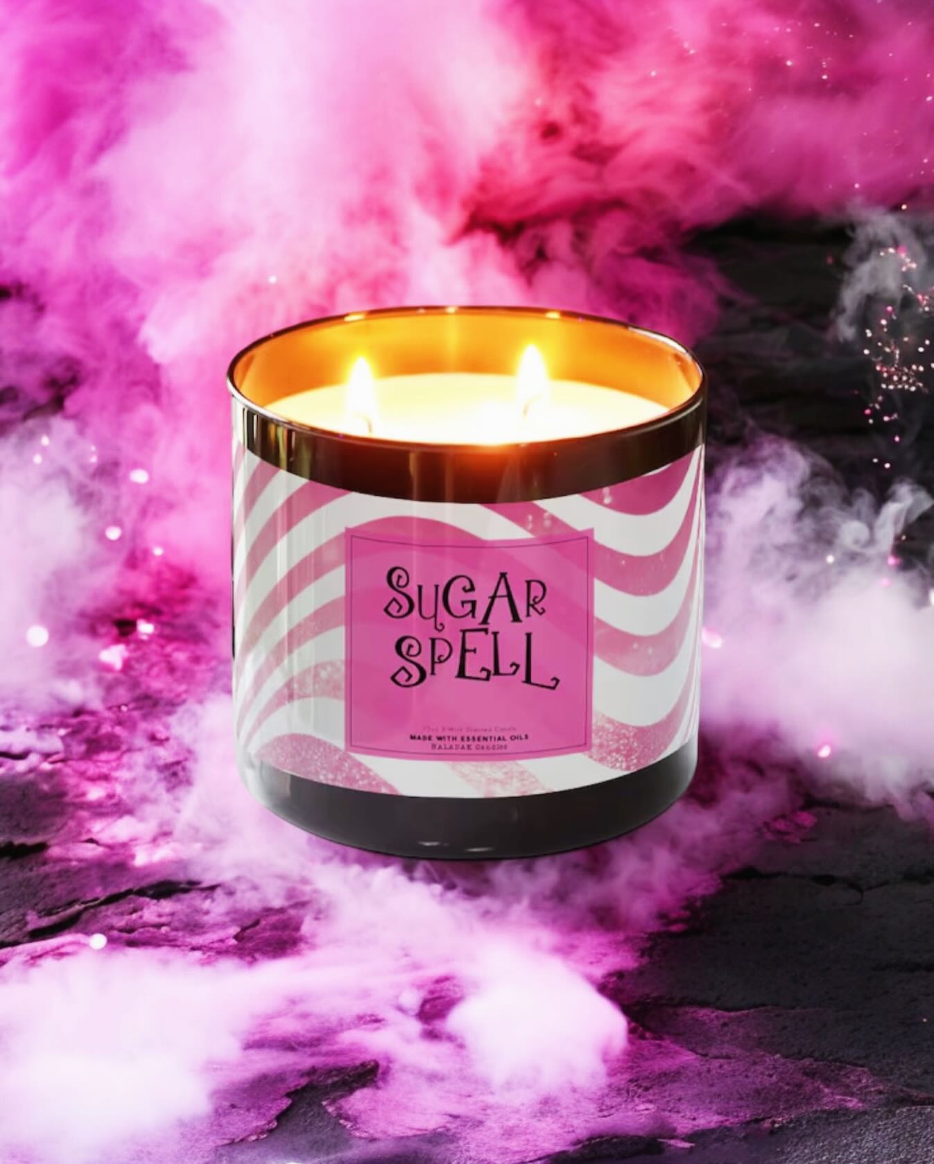 Sugar Spell 3-Wick: a whimsical blend of raspberry cotton candy and black currant 🍭✨ #halloweencandles #fallcandles #candles #cottoncandy