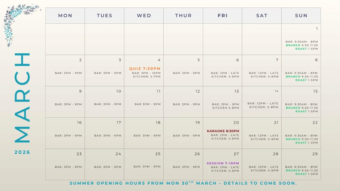 ~ March Opening Hours ~