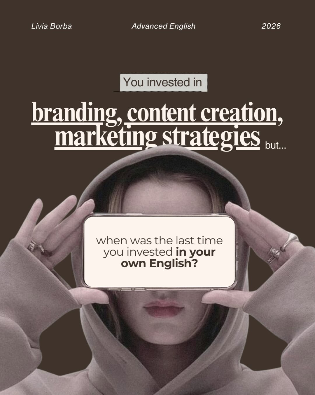 We talk a lot about visibility.
Branding.
Positioning.
Content strategy.
And yes: these things matter.
But if you teach English, your real asset is not your Instagram.
It’s your proficiency.
The depth of your explanations.
The precision of your reformulations.
The flexibility of your language.
Your ability to adapt, expand, and model naturally.
Marketing can amplify you. But it cannot compensate for linguistic stagnation.
If you’re investing in growth this year,
make sure you’re investing in the one thing that sustains your authority: your English.
Because visibility may get you students.
But proficiency is what keeps them.