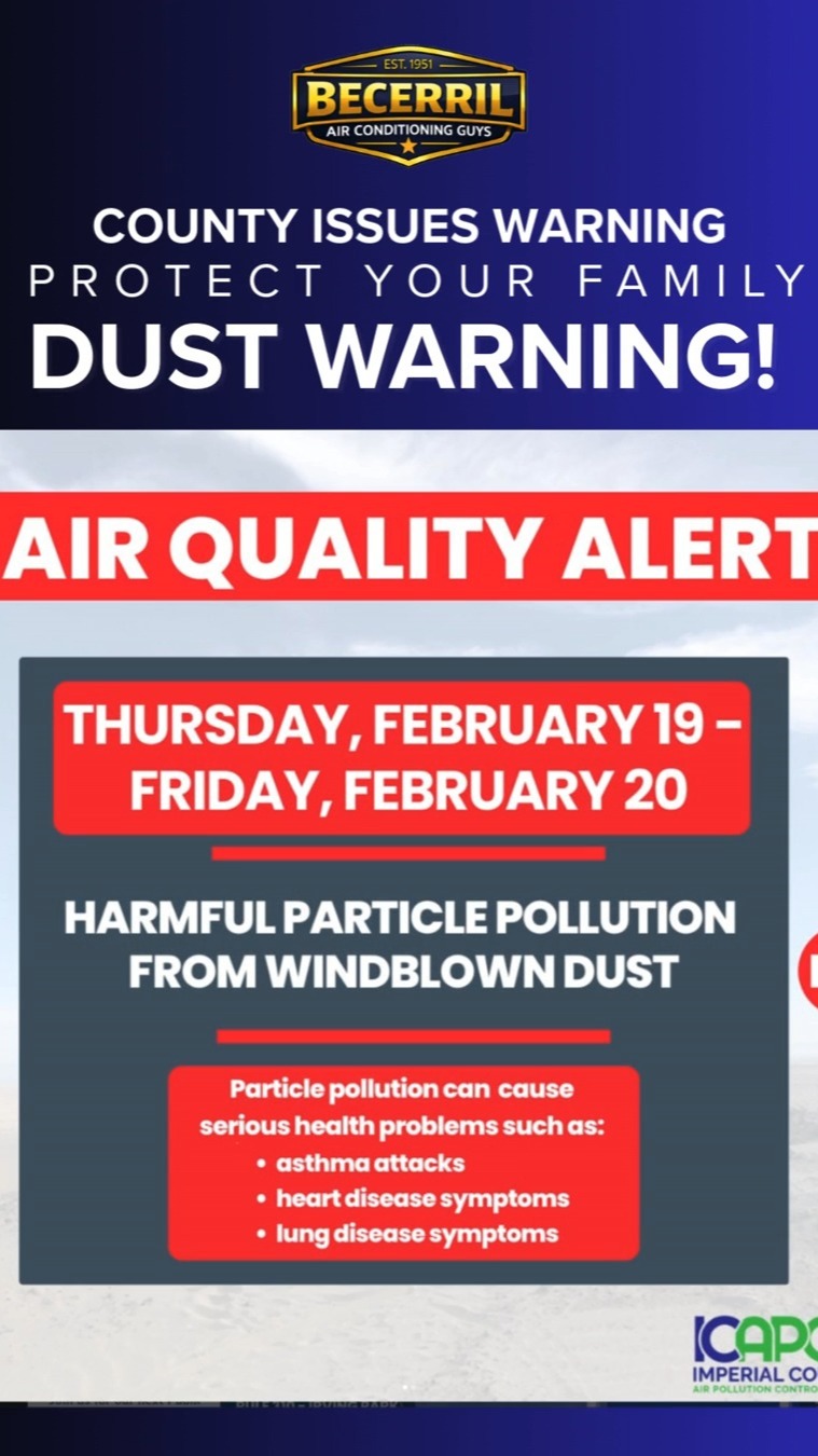 Imperial County friends. County has issued an Air Quality Dust Warning! All of this can get into your home and just circulate for years! Get you air ducts cleaned after the storm and protect your loved ones. Promo price $375 for a single story home. Give us a call or send us a DM. You can book it online as well: https://www.acguyscalifornia.com/airductservicesignup
#airductcleaning #becerrilair #acguys #icapcd #imperialvalley