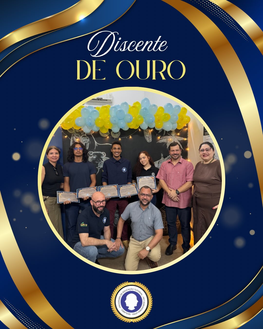 Reconhecimento e Excelência Acadêmica
Na última terça-feira, 25 de fevereiro, o PET Agronomia realizou a entrega do prêmio “Discente de Ouro”, homenageando os estudantes que alcançaram os maiores Índices de Rendimento Acadêmico (IRA) nos semestres 2024.2 e 2025.1.
Valorizar o mérito, a disciplina e a dedicação desses discentes é fundamental para fortalecer a cultura da excelência acadêmica e incentivar a busca constante por crescimento e superação. Cada resultado alcançado é reflexo de muito empenho, responsabilidade e compromisso com a formação profissional.
Parabenizamos todos os premiados pelo desempenho exemplar ao longo do período letivo. Que essa conquista represente não apenas um reconhecimento, mas também um estímulo para novos desafios e ainda mais realizações!
#PETAgronomia #DiscentesDeOuro #ExcelênciaAcadêmica #Agronomia #UFRA