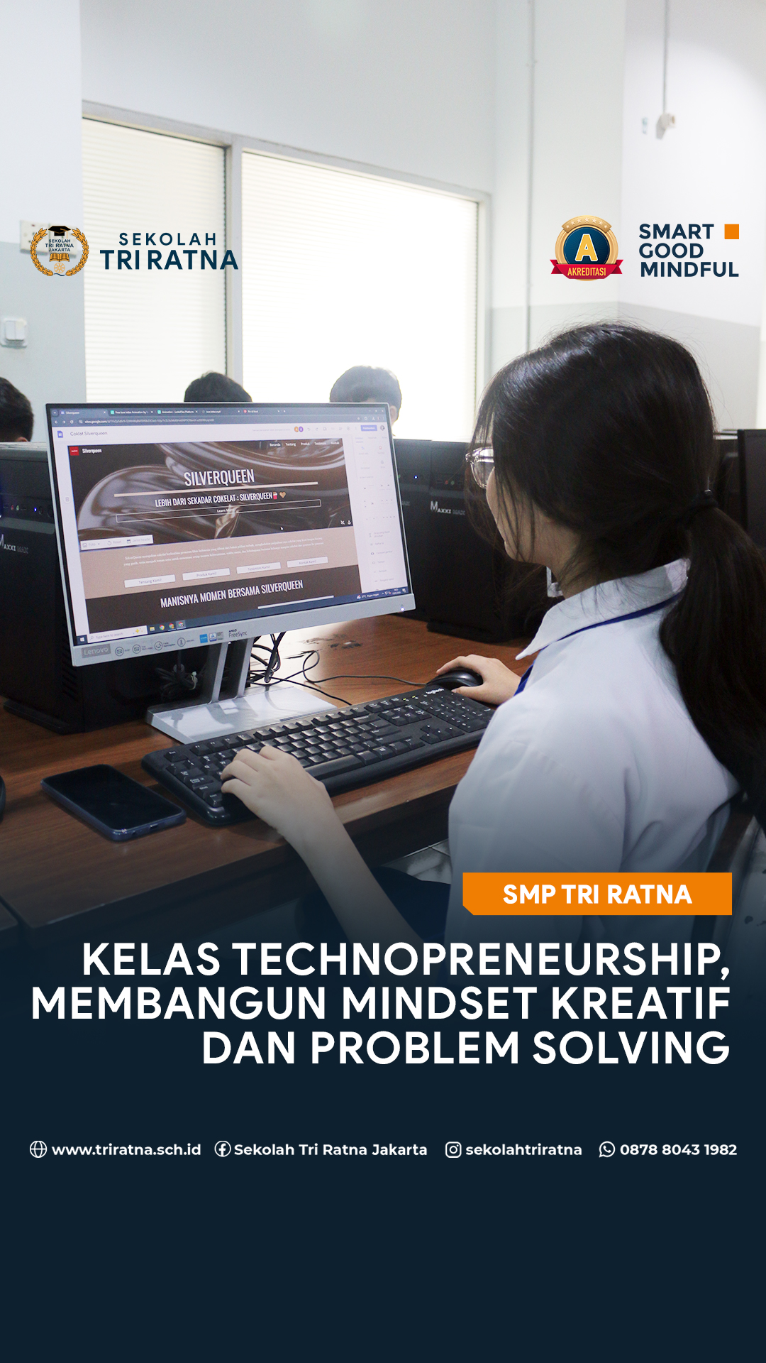 Kelas Technopreneurship, membangun mindset kreatif dan problem solving
Technopreneurship merupakan salah satu pembelajaran di SMP Tri Ratna @smp.triratna yang menggabungkan teknologi dan kewirausahaan. Fokusnya bukan hanya tentang berjualan, tetapi membentuk murid yang kreatif, inovatif, dan mampu memecahkan masalah.
Melalui kelas ini, murid belajar memanfaatkan teknologi hingga dasar-dasar kewirausahaan. Proses pembelajaran dirancang untuk melatih keterampilan teknis, mengasah kemampuan berpikir kritis, serta menumbuhkan pola pikir kreatif.
Tidak hanya membuat produk, namun belajar melihat peluang hingga menghadirkan solusi yang relevan.
Bergabunglah bersama Sekolah Tri Ratna!
🔗 psb.triratnaschool.sch.id
☎️ +62 878-8043-1982
SMART • GOOD • MINDFUL
#sekolahjakarta #sekolahbuddhajakarta #sekolahtriratna #sekolahjakartabarat #mindfulschool