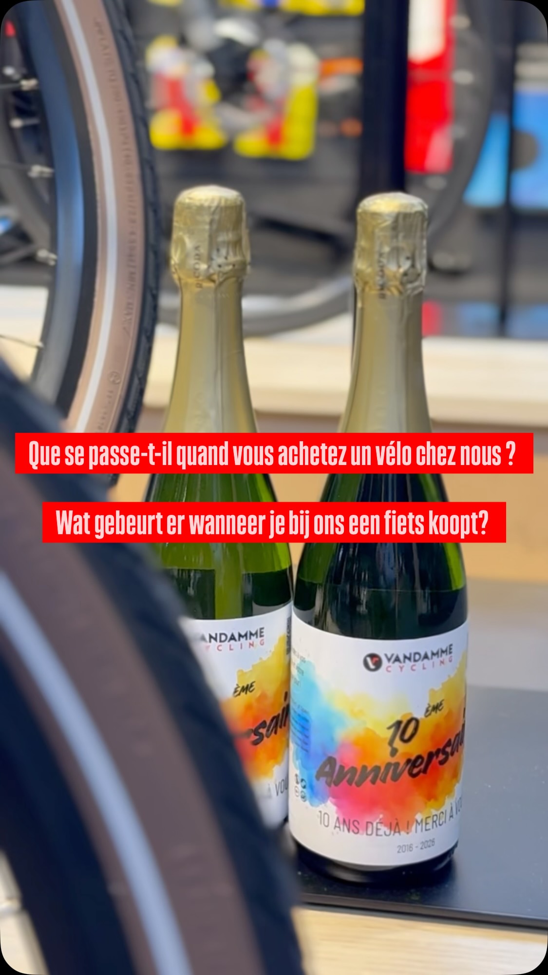 FR 🇫🇷/ NL🇫🇷
Que se passe-t-il quand vous achetez un vélo chez nous ? 🚴🏼
Ce moment signifie énormément pour nous. C’est pourquoi nous aimons en faire une expérience all-in.
Nous préparons votre nouveau vélo pour vous avec un accueil personnalisé, un petit cadeau et, comme nous fêtons nos 10 ans cette année, une bouteille de cava. 🥂
Vous êtes toujours les bienvenus dans notre magasin, ou 24/7 en ligne sur notre site web !
https://www.vandammecycling.com/
Wat gebeurt er wanneer je bij ons een fiets koopt? 🚴🏼
Dat moment betekent enorm veel voor ons. Daarom maken we er graag een all-in beleving van.
Wij zetten jouw nieuwe fiets klaar met een persoonlijke verwelkoming, een leuk cadeautje en omdat we dit jaar 10 jaar bestaan, een fles cava. 🥂
Je bent altijd welkom in onze winkel, of 24/7 online via onze website!
https://www.vandammecycling.com/