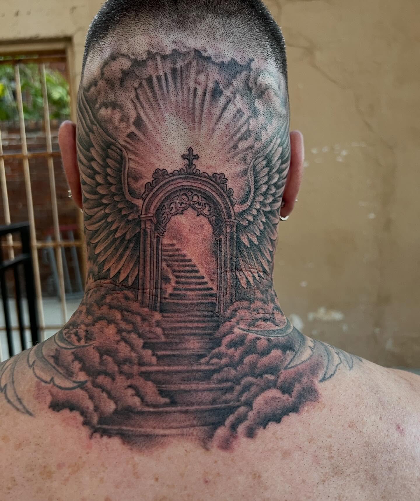 This is from Sunday at the cigar city tattoo expo… #tattoo #tattoos #blackandgreytattoos #stairwaytoheaven