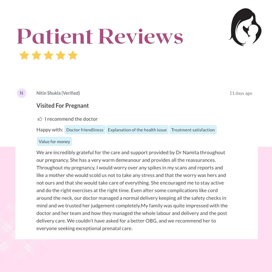 Thank you for your kind words and trust throughout your pregnancy journey. It was my pleasure to support you and your family. I'm glad I could provide reassurance and care during this special time. Your positive outcome and your family's satisfaction mean a lot to me.
_
#drnamitakapoorsahgal #gynaecologist #obstetrician #manipalhospital #bengaluru #patient #clientreview #pregnancy #pregnancyjourney #patientcare