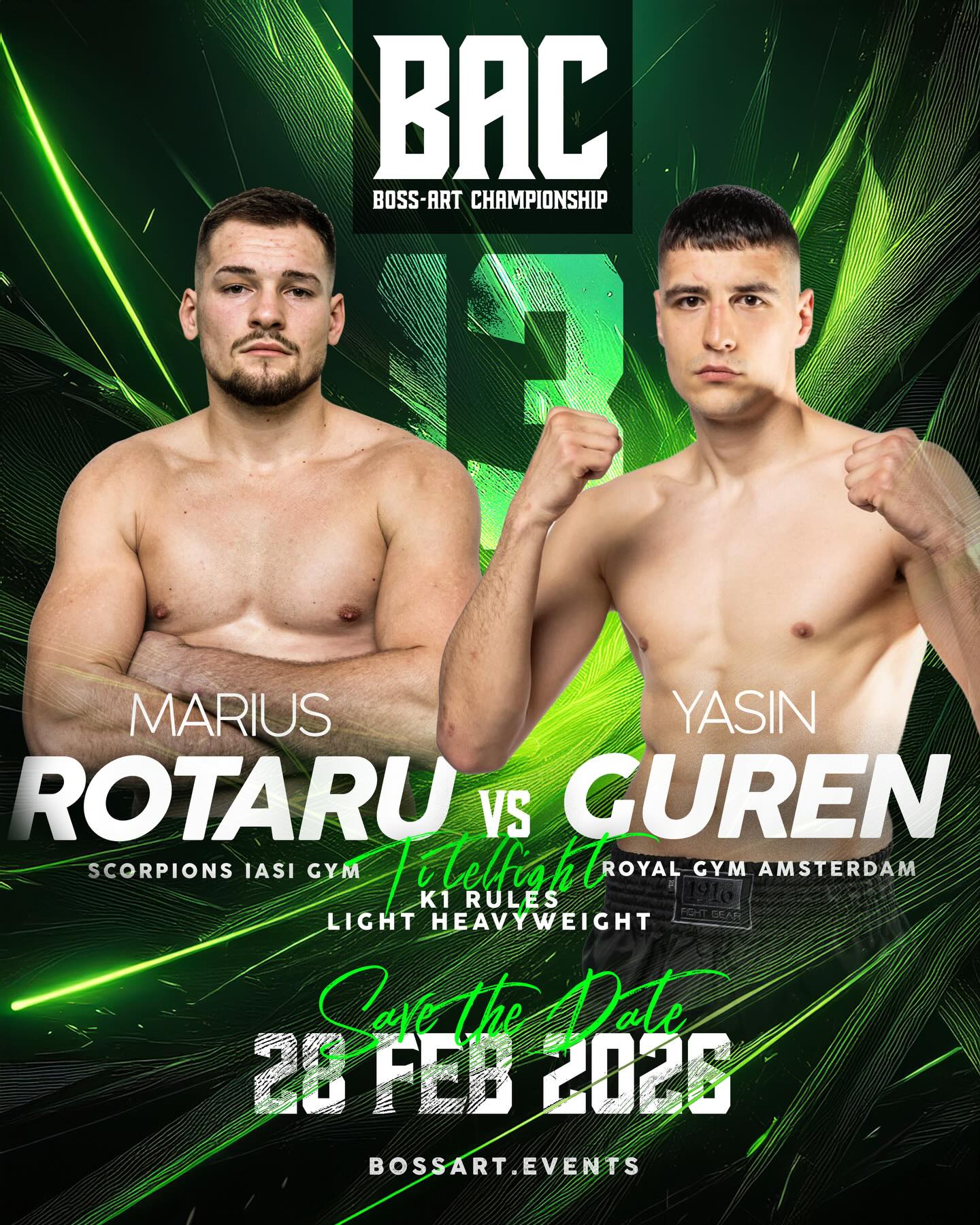 NEW Light Heavyweight Titlefight 🔥
Marius Rotaru vs Yasin Guren 🏆🥊
Verletzungsbedingt fällt Ramon Quirini aus!
FREE Livestream & Fightcard ➡️ bossart.events
