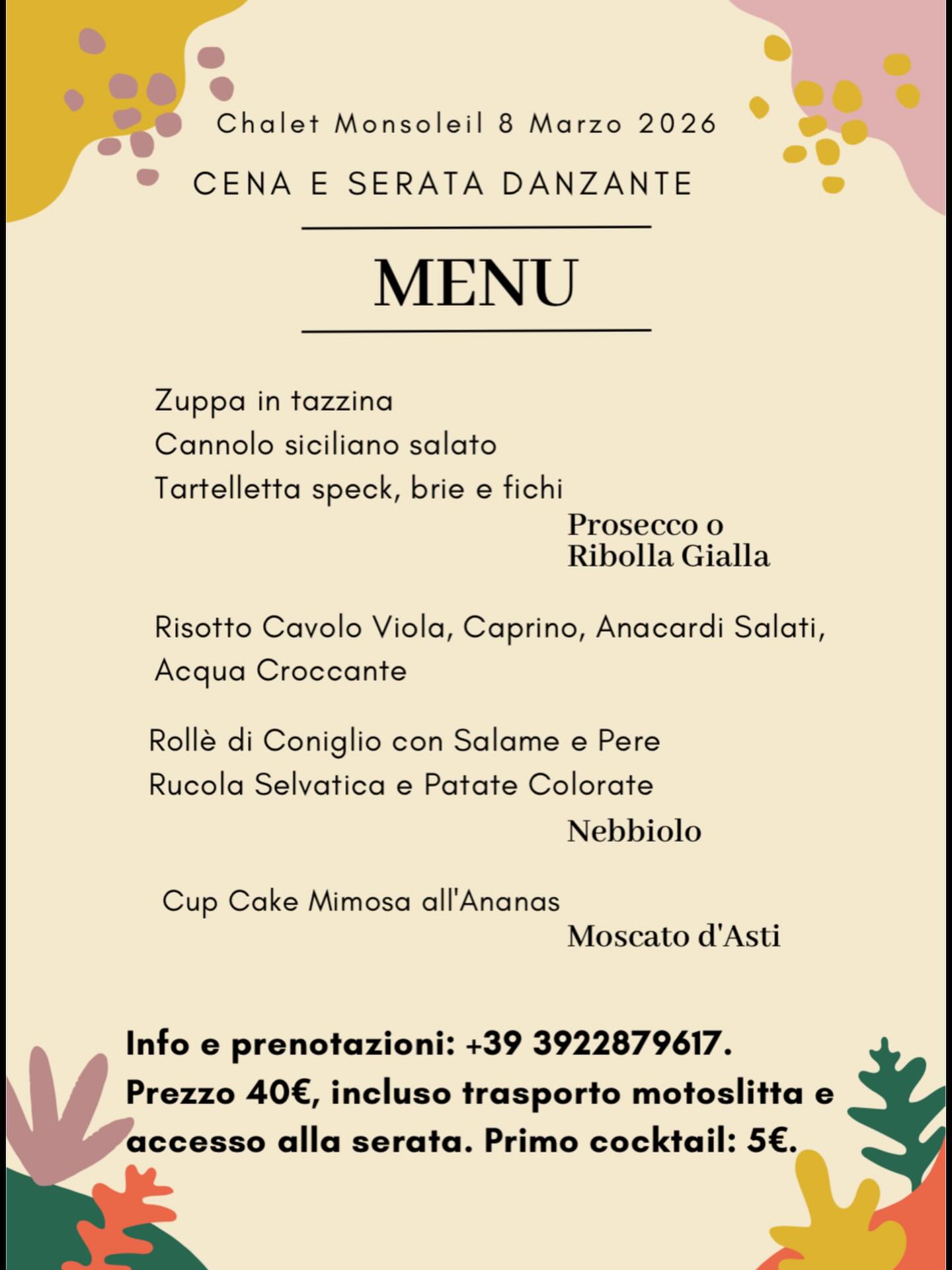 💛🌼DONNE 🌼💛
solo su prenotazione +39 3922879617
dalle 19h00 alle 23h00
@visit_claviere
@filo.grafica
