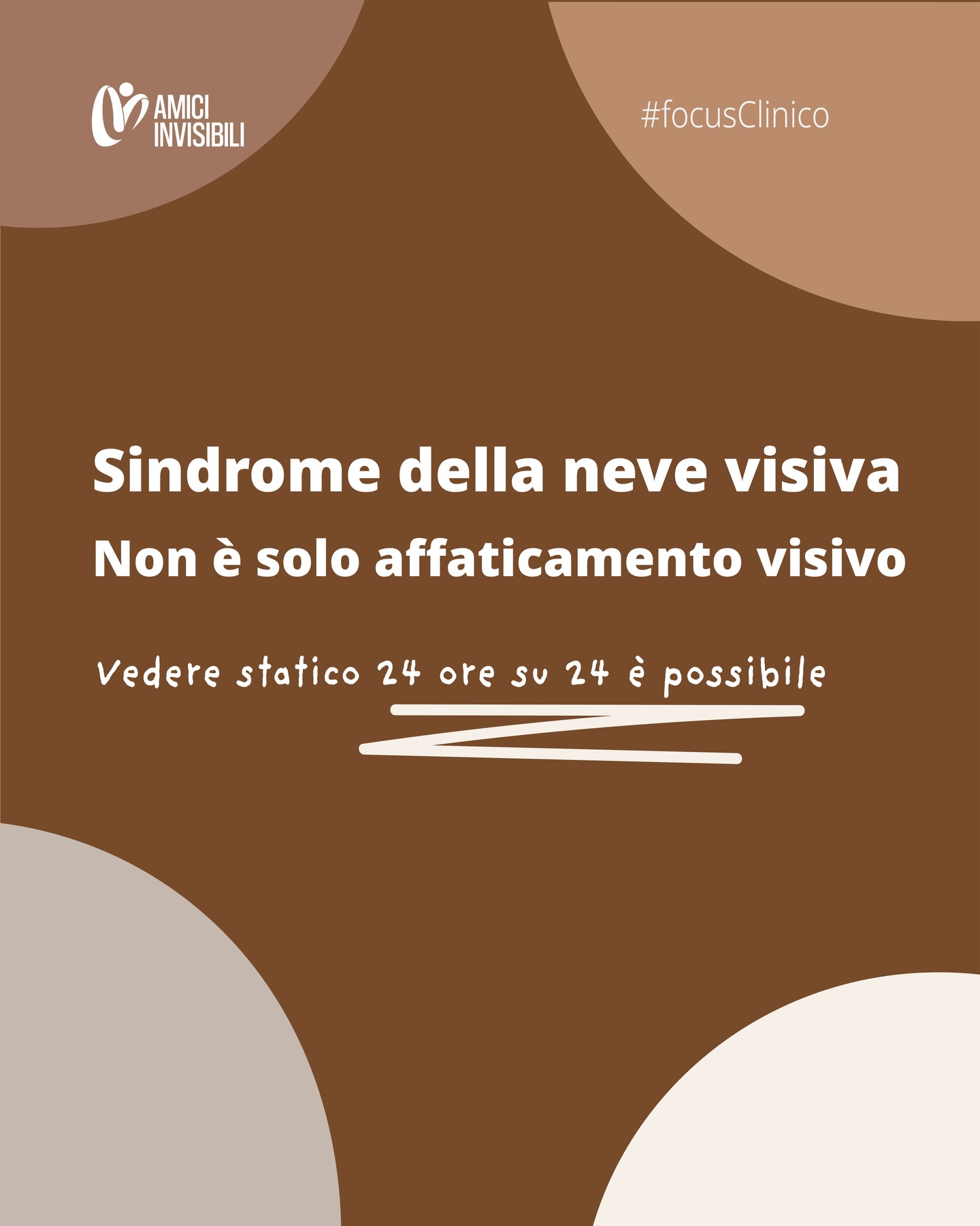 🔍 Focus Clinico: La sindrome della neve visiva.
La VSS è considerata un disturbo cerebrale di rete, derivante da una disfunzione in molteplici regioni interconnesse responsabili dell’elaborazione delle informazioni visive e sensoriali.
Questa disfunzione comporta iperattività in alcune aree cerebrali e ridotta connettività in altre, compromettendo la capacità del cervello di elaborare correttamente gli input sensoriali.
La Visual Snow Initiative sostiene la ricerca, diffonde consapevolezza e offre supporto globale a chi convive con la sindrome della neve visiva.
Credits: Serena Rossi, @scioretta
Link utili:
https://www.visualsnowinitiative.org/
#sindromedellanevevisiva #malattieinvisibili #amiciinvisibili