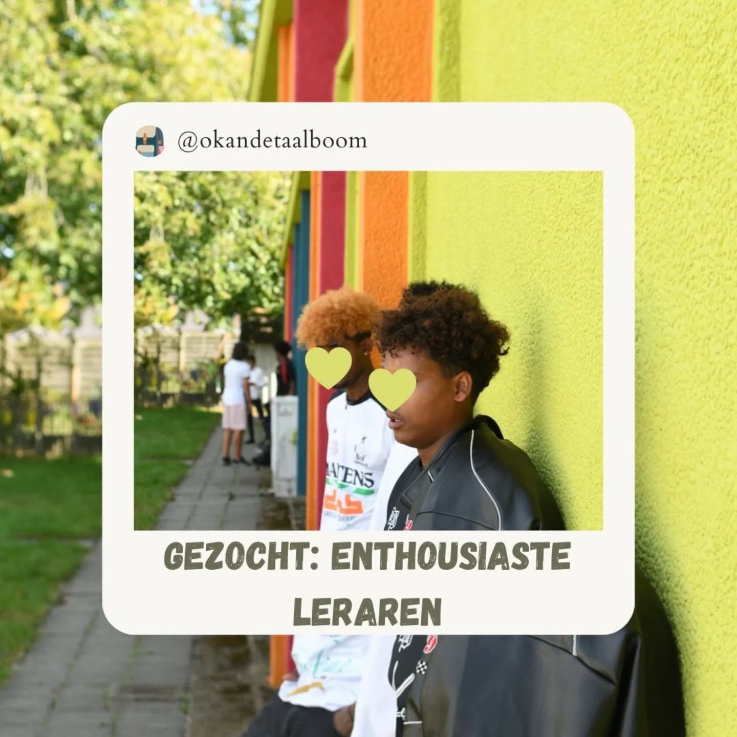 OKAN DE TAALBOOM is per direct op zoek naar enthousiaste leraren om ons team te vervoegen.
Op de website van de vdab vindt u verdere informatie:
1) https://www.vdab.be/vindeenjob/vacatures/73148167
2) https://www.vdab.be/vindeenjob/vacatures/73143271
Hopelijk zien we elkaar snel! ๐คฉ