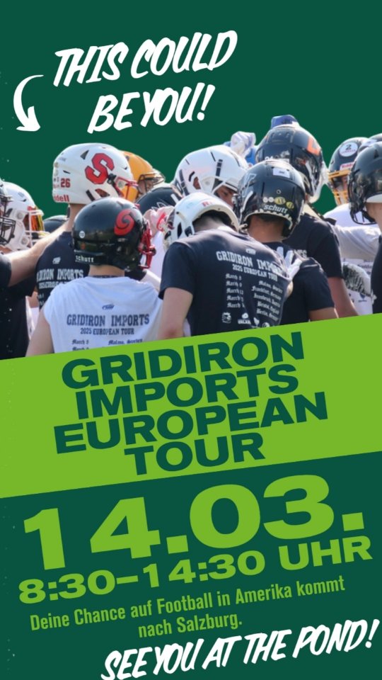 Am 14.03.2026 findet ab 8:30 Uhr das Gridiron Imports Camp am Ducks Pond statt! 🦆🔥
Meldet euch an und kommt vorbei, wenn ihr Bock habt, euer Niveau auf das nächste Level zu heben 🥇🏈 Das Mutterland des American Football wartet auf euch.
📍 Link zur Anmeldung in der Bio!
#gridironimports #SalzburgDucks