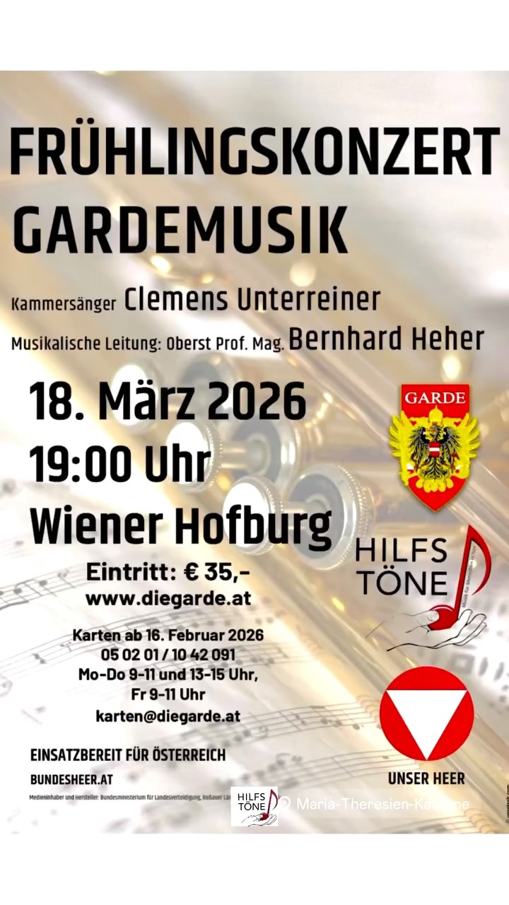 Das große Benefiz FRÜHLINGSKONZERT der Gardemusik 🎺 für die HILFSTÖNE 🎶 Am 18. März um 19:00 ⏰ im Festsaal der HOFBURG 🇦🇹 Feiern wir gemeinsam und helfen wir Österreicherinnen und Österreichern in Not 🙌 Danke dem Gardekommandant Oberst Georg Frischeis, der Gardemusik unter der Leitung von Oberst Bernhard Heher, der Moderatorin des Abends Silvia Schneider und allen Beteiligten des Bundesheeres für diesen wunderbaren musikalisch - karitativen Beitrag für Menschen in Not 👏🏻 @Clemens Unterreiner @hilfstoene @diegarde @hofburg_vienna #ClemensUnterreiner #diegarde #hilfstöne #operburggars #bundesheer 📸©️CU | Die Garde | HILFSTÖNE ‼️ KARTEN karten@diegarde.at ℹ️ www.hilfstoene.at/tickets
