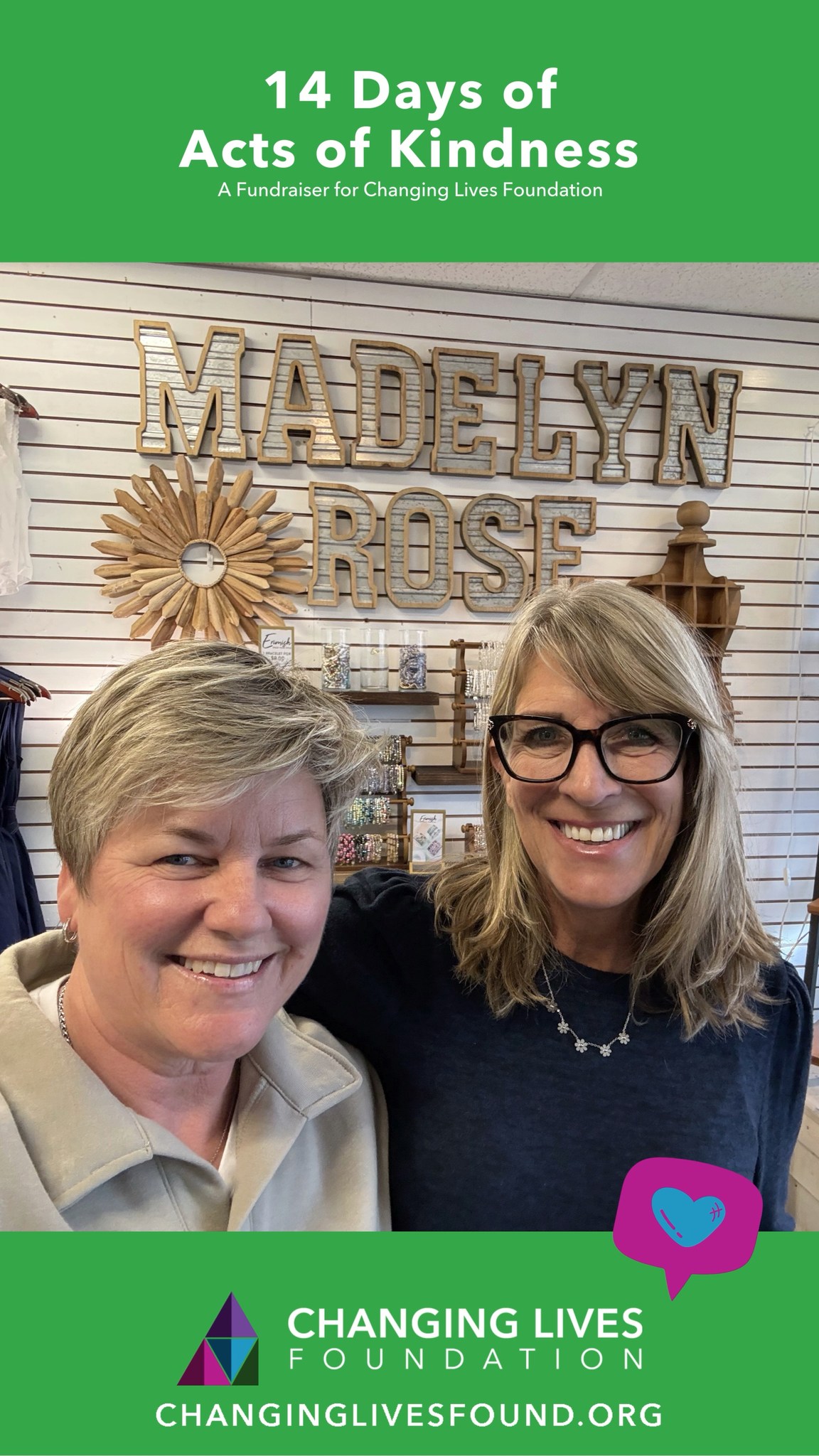 Tammy stopped by @madelynroseboutique17 and received such a beautiful message from Danielle! Be sure to watch!
#changinglivesfound #up2Him #nonprofit #fundraiser #kindness #actsofkindness #14days #february #day10