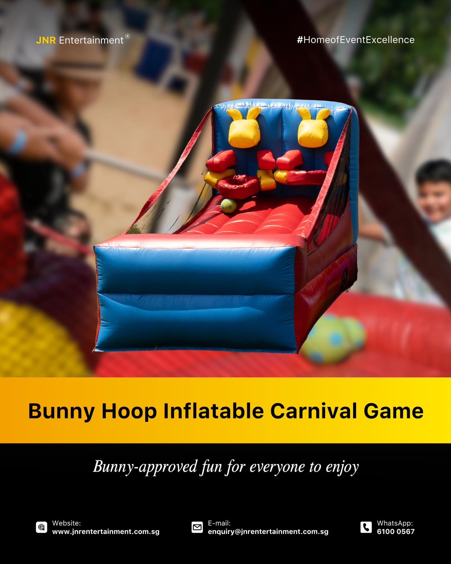 Think your aim is good? 🐰🎯
Try landing balls into the bunny hoops with our Bunny Hoop Inflatable Carnival Game! A colorful carnival challenge that gets everyone lining up for their turn.
Add this crowd-favorite to your next event and let the games begin! 🎪✨
✉️ enquiry@jnrentertainment.com.sg
📱 61000 567
🔗 www.jnrentertainment.com.sg
#EventGamesSingapore #CarnivalGames #FamilyDayEvents #EventEntertainment #JNRentertainment