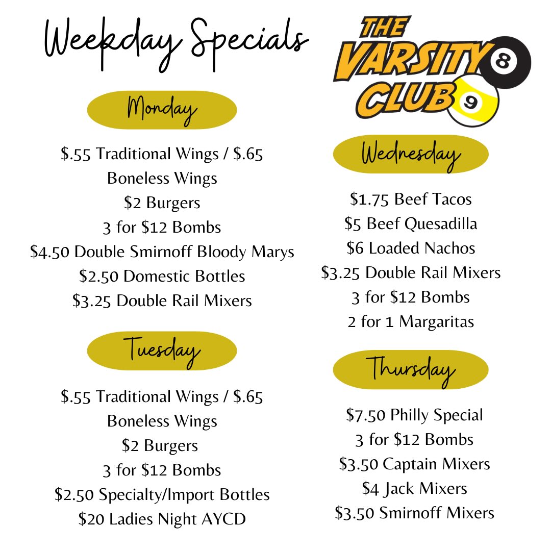 Stop by for good food, cold drinks and daily specials that make sense for your wallet! Ohh yeah…we’ve also got a whole bunch of Diamond pool tables. Ask your bartender and rack em up!