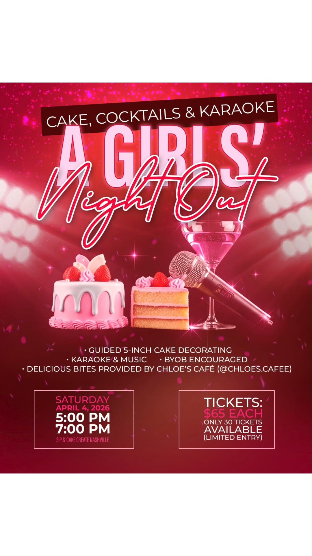 Get ready for the ultimate Girlsโ Night Out! ๐ Cake, cocktails, karaoke, and nonstop fun await as you decorate delicious masterpieces, sing your heart out, and create unforgettable memories with friends.
Bring your favorite drinks, laugh, connect, and celebrate in an evening full of music, creativity, and joy. Limited tickets make this exclusive event a must-attend experience.
Donโt miss your chance to sip, sing, and decorate your way into an unforgettable night of friendship, fun, and fabulous vibes!
.
.
๐ณ๐๐๐๐ ๐ด๐๐๐ ๐๐ป ๐ณ๐๐๐ ๐๐ ๐๐๐ ๐ฉ๐๐๐
๐ญ๐๐๐๐๐ ๐๐ ๐๐ป @sipandcakecreatenashville
.
.
#sipandcakecreatenashville #CakeArt #CakeDesign #CreativeBaking #CakeDecoratingFun #BakeAndCreate #EdibleArt #CakeTime #BakersOfInstagram #NashvilleEvents #SweetCreations #CakeStudio #CreateAndCelebrate #CustomCakes #CakeInspiration #SweetMoments #BakingExperience #CakeDecorators #FunWithFrosting #YourCakeYourArt