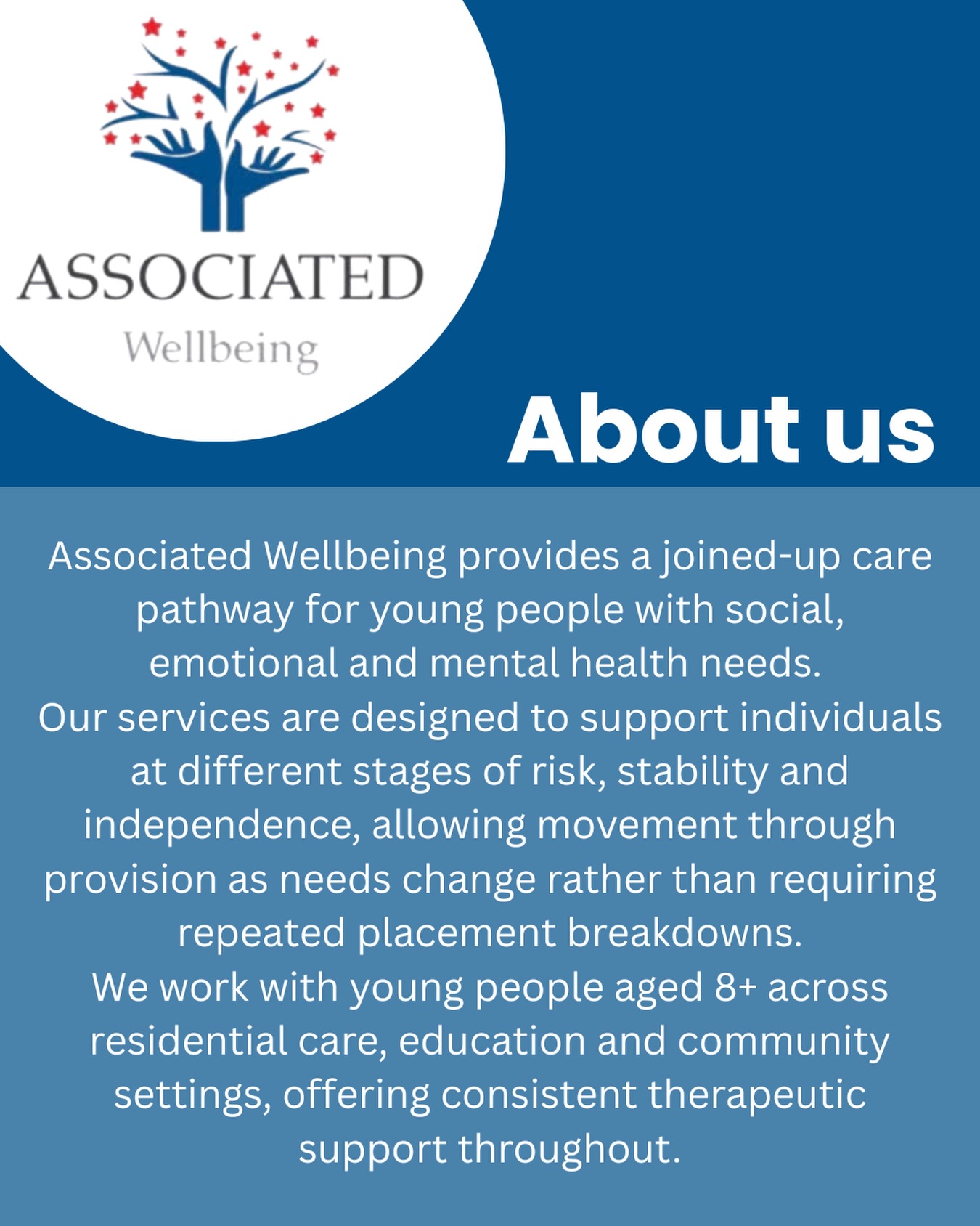Here at Associated Wellbeing we provide a full pathway for every stage of the young persons journey - with specialists personalising each pathway per individual 💙🧠