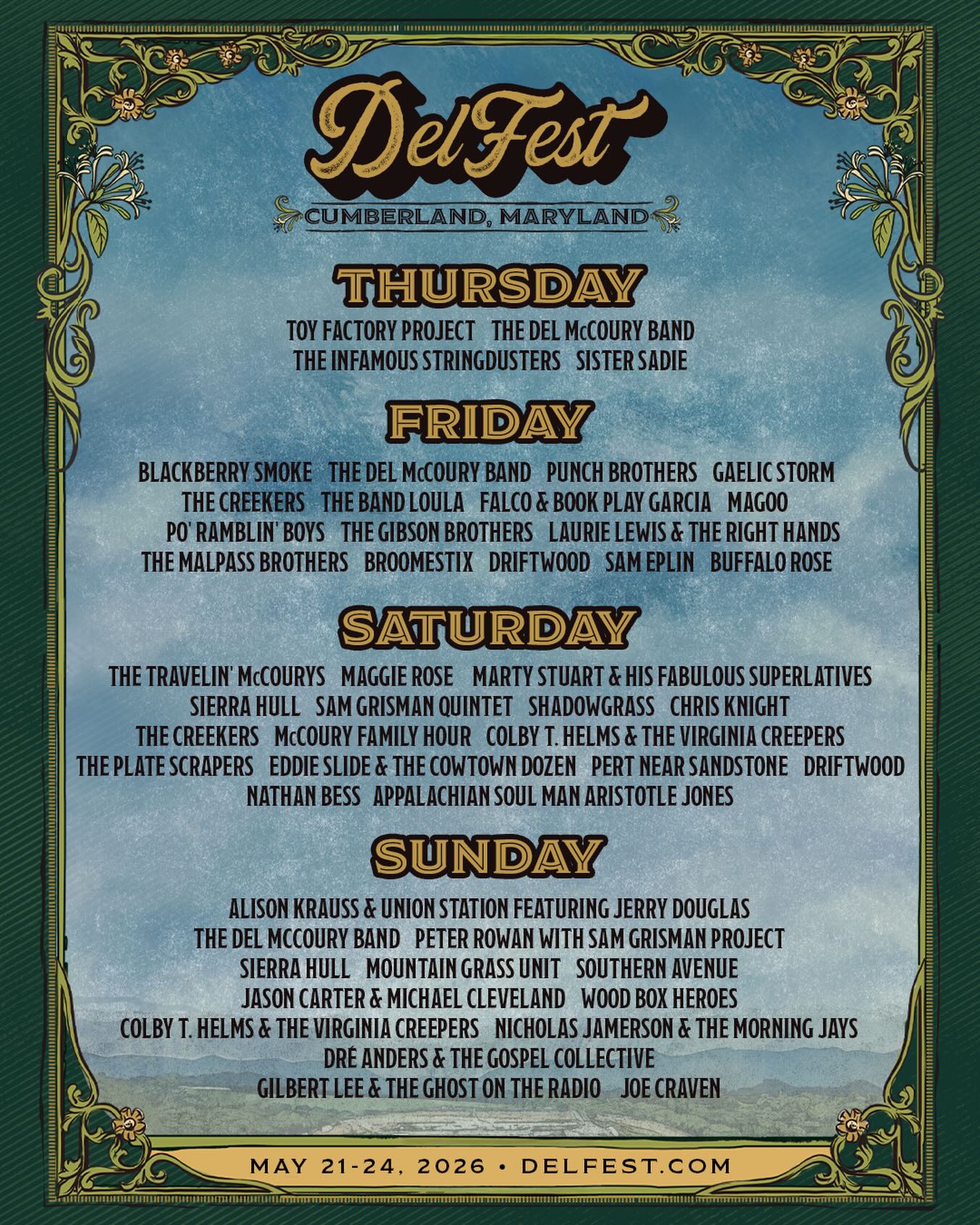 Thrilled to be headed back to DelFest this year. See you in May Cumberland, Maryland!